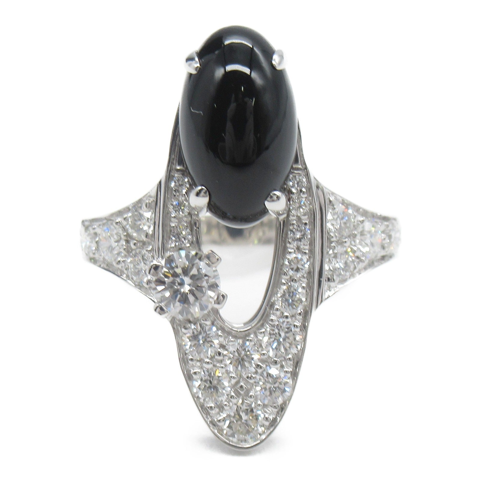 BVLGARI 18K白金Elisia Onyx Diamond Ring縞瑪瑙/鑽石戒指US#5.5/JP#10.5