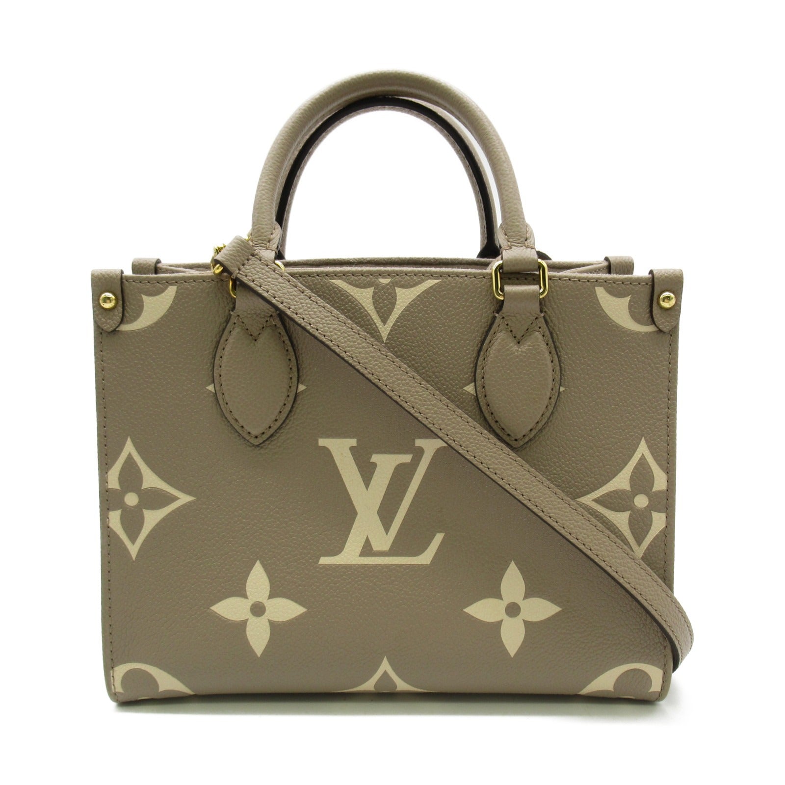 LOUIS VUITTON Monogram Empreinte OnTheGo PM金扣手挽肩背兩用袋米色