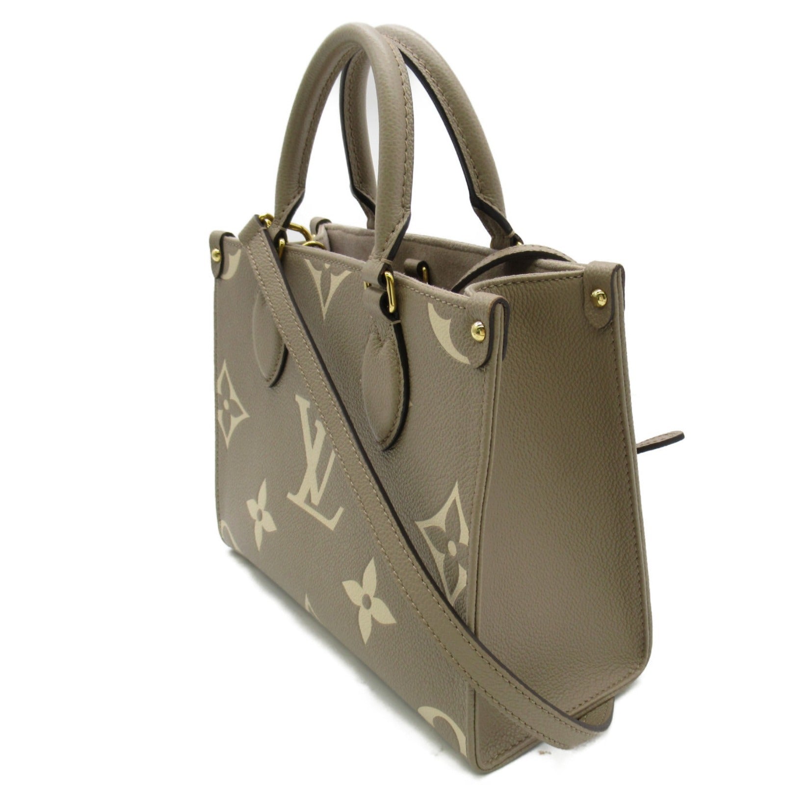 LOUIS VUITTON Monogram Empreinte OnTheGo PM金扣手挽肩背兩用袋米色