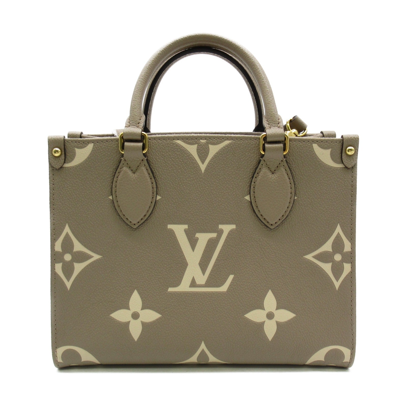 LOUIS VUITTON Monogram Empreinte OnTheGo PM金扣手挽肩背兩用袋米色