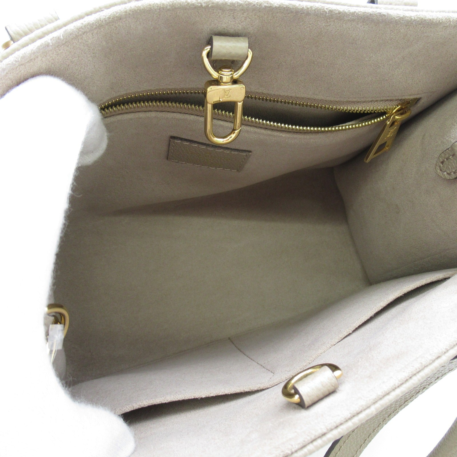 LOUIS VUITTON Monogram Empreinte OnTheGo PM金扣手挽肩背兩用袋米色