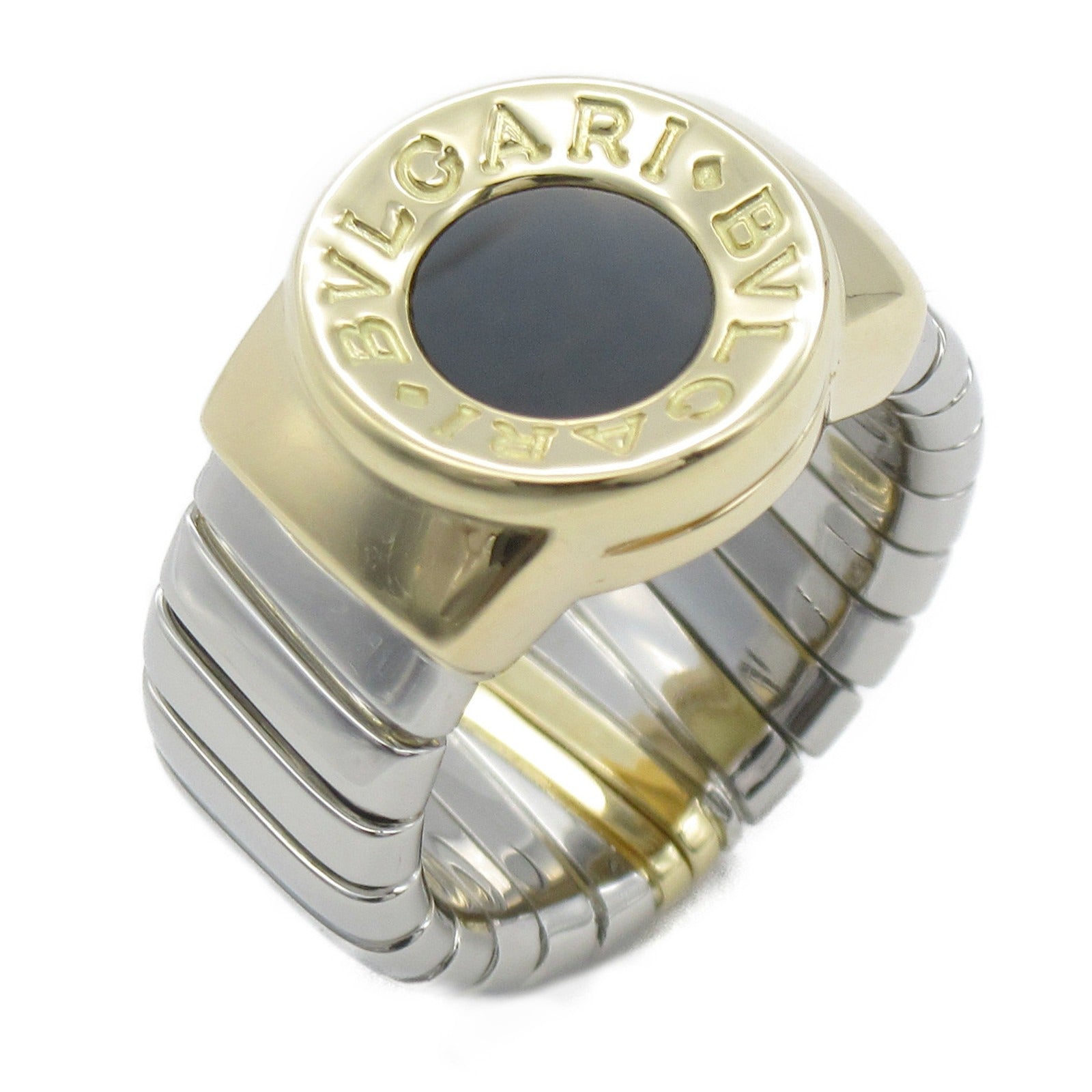 BVLGARI 18K黃金/不鏽鋼Bvlgari bvlgari Onyx Tubogas Ring縞瑪瑙戒指US#5/JP#9