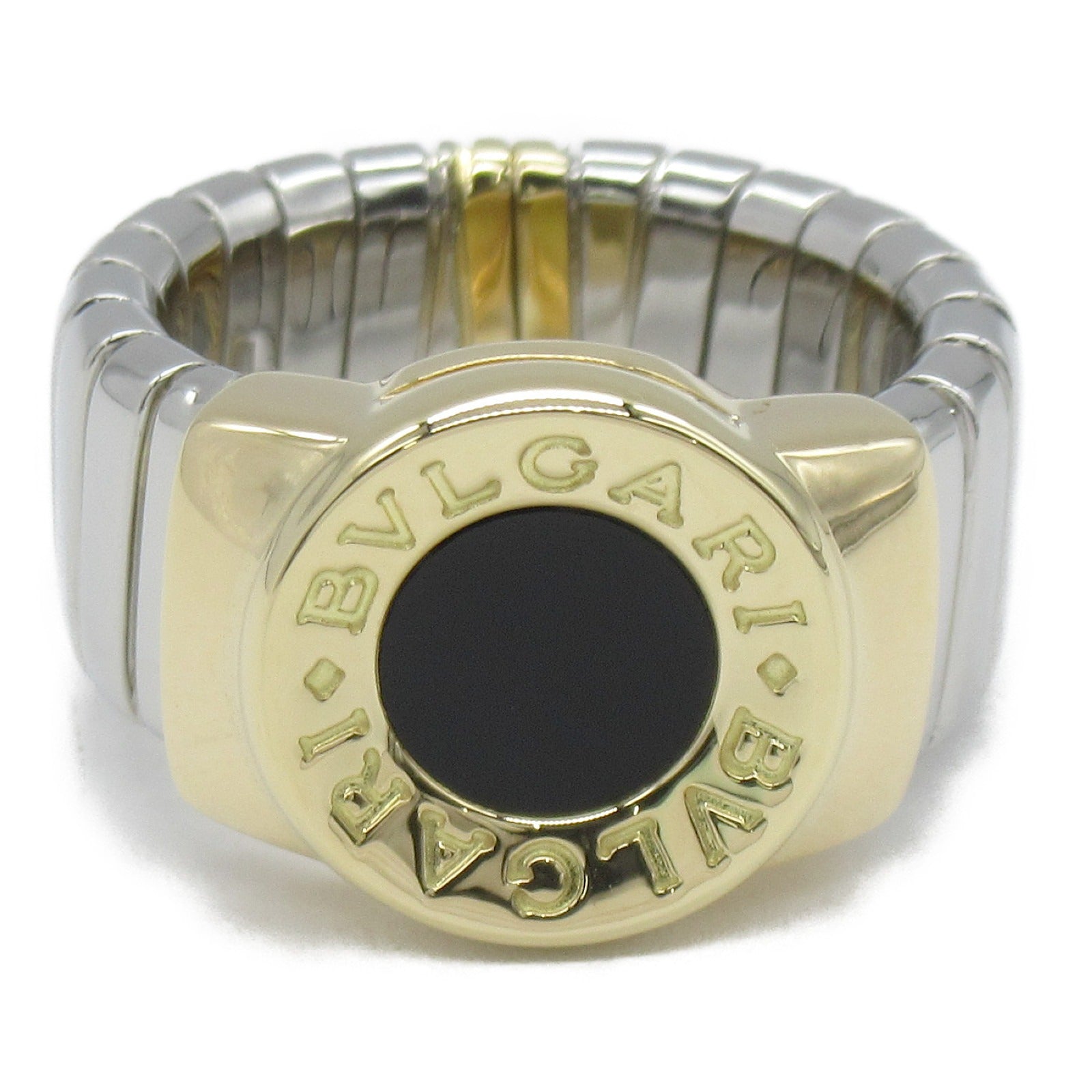 BVLGARI 18K黃金/不鏽鋼Bvlgari bvlgari Onyx Tubogas Ring縞瑪瑙戒指US#5/JP#9