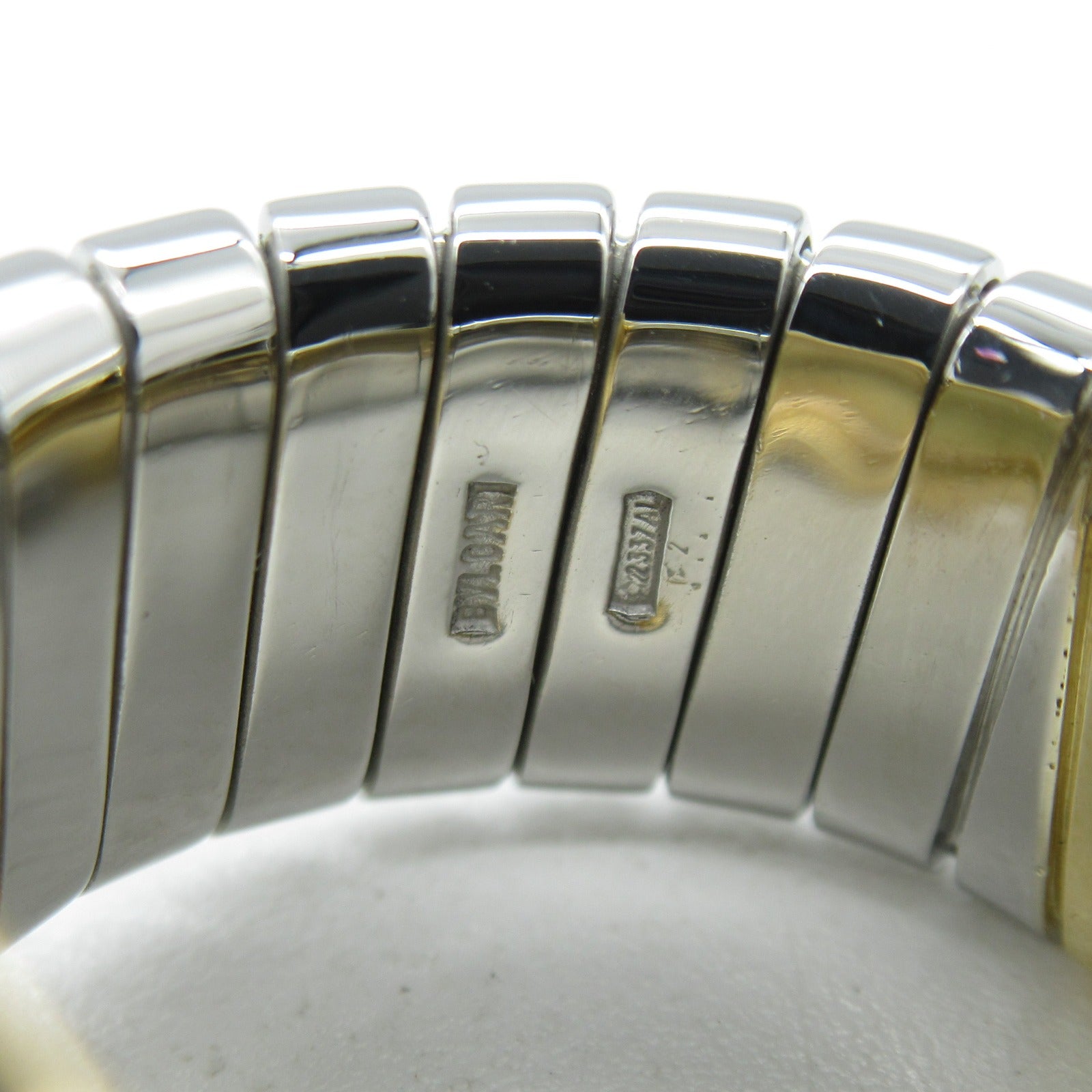 BVLGARI 18K黃金/不鏽鋼Bvlgari bvlgari Onyx Tubogas Ring縞瑪瑙戒指US#5/JP#9