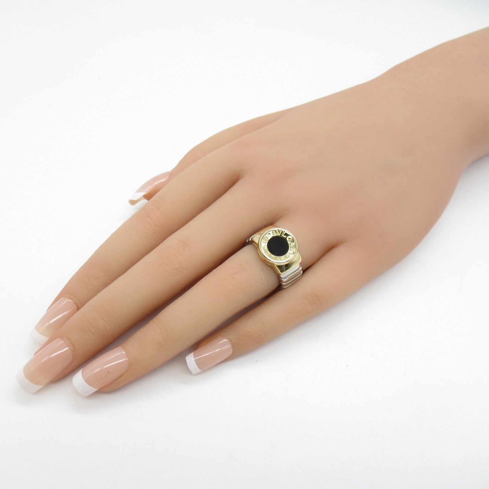 BVLGARI 18K黃金/不鏽鋼Bvlgari bvlgari Onyx Tubogas Ring縞瑪瑙戒指US#5/JP#9