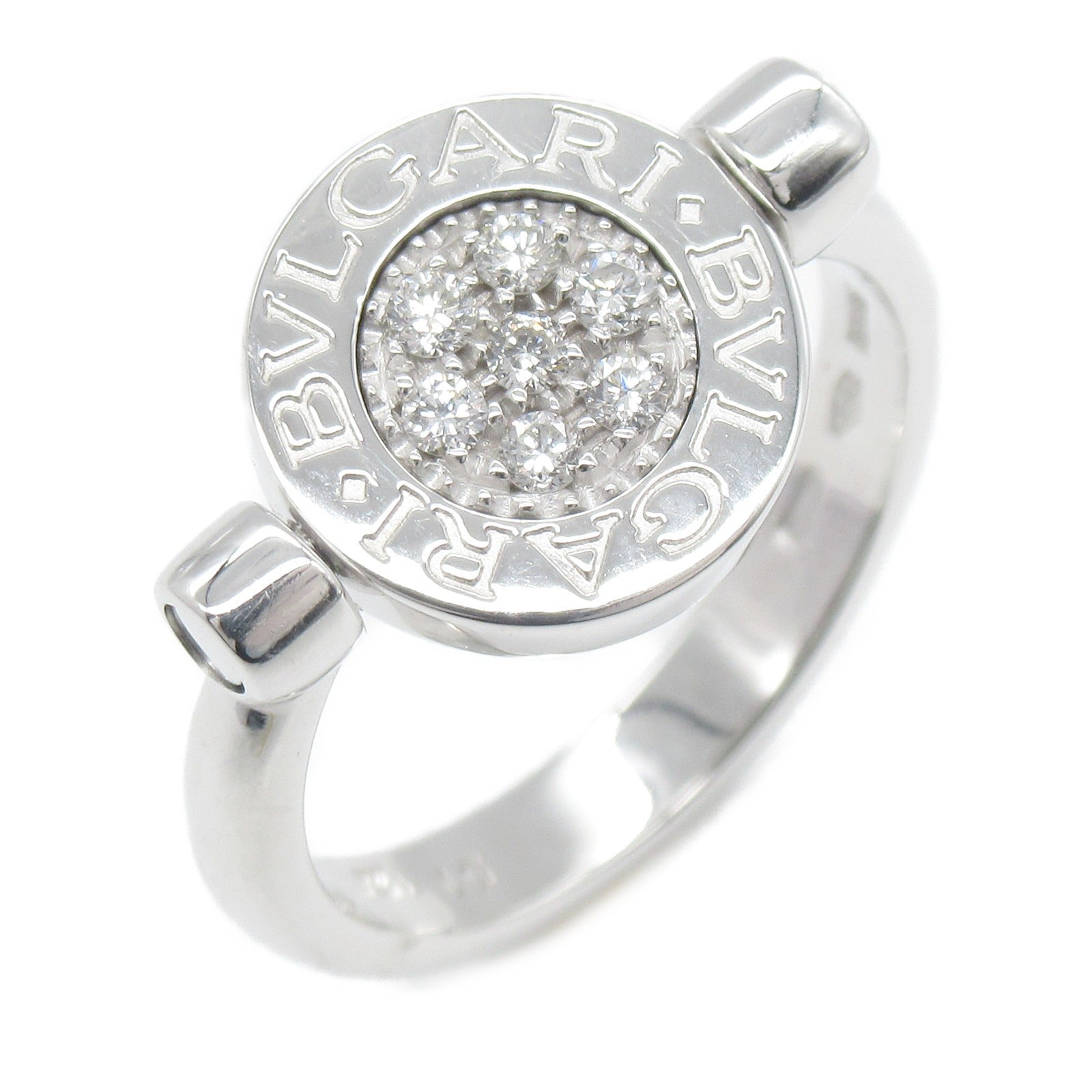 BVLGARI 18K白金Bvlgari Flip Onyx Diamond Ring縞瑪瑙/鑽石戒指US#5.75/JP#10/Bvlgari#51