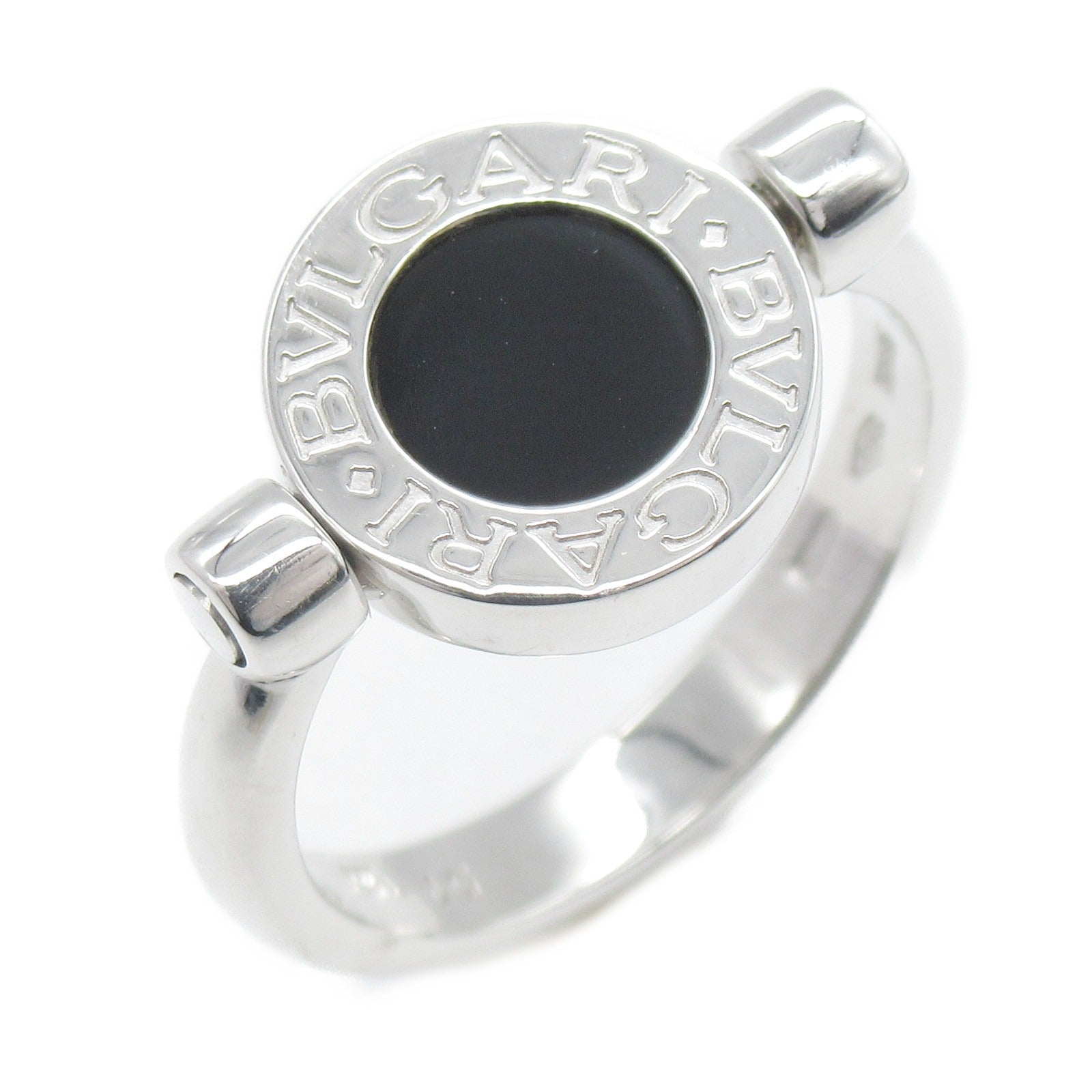 BVLGARI 18K白金Bvlgari Flip Onyx Diamond Ring縞瑪瑙/鑽石戒指US#5.75/JP#10/Bvlgari#51