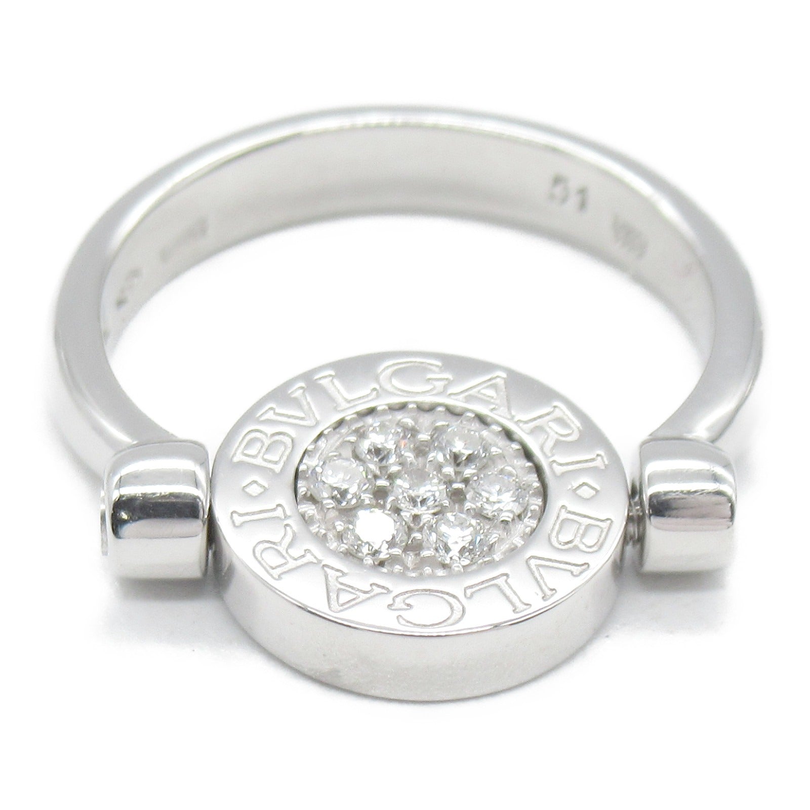 BVLGARI 18K白金Bvlgari Flip Onyx Diamond Ring縞瑪瑙/鑽石戒指US#5.75/JP#10/Bvlgari#51