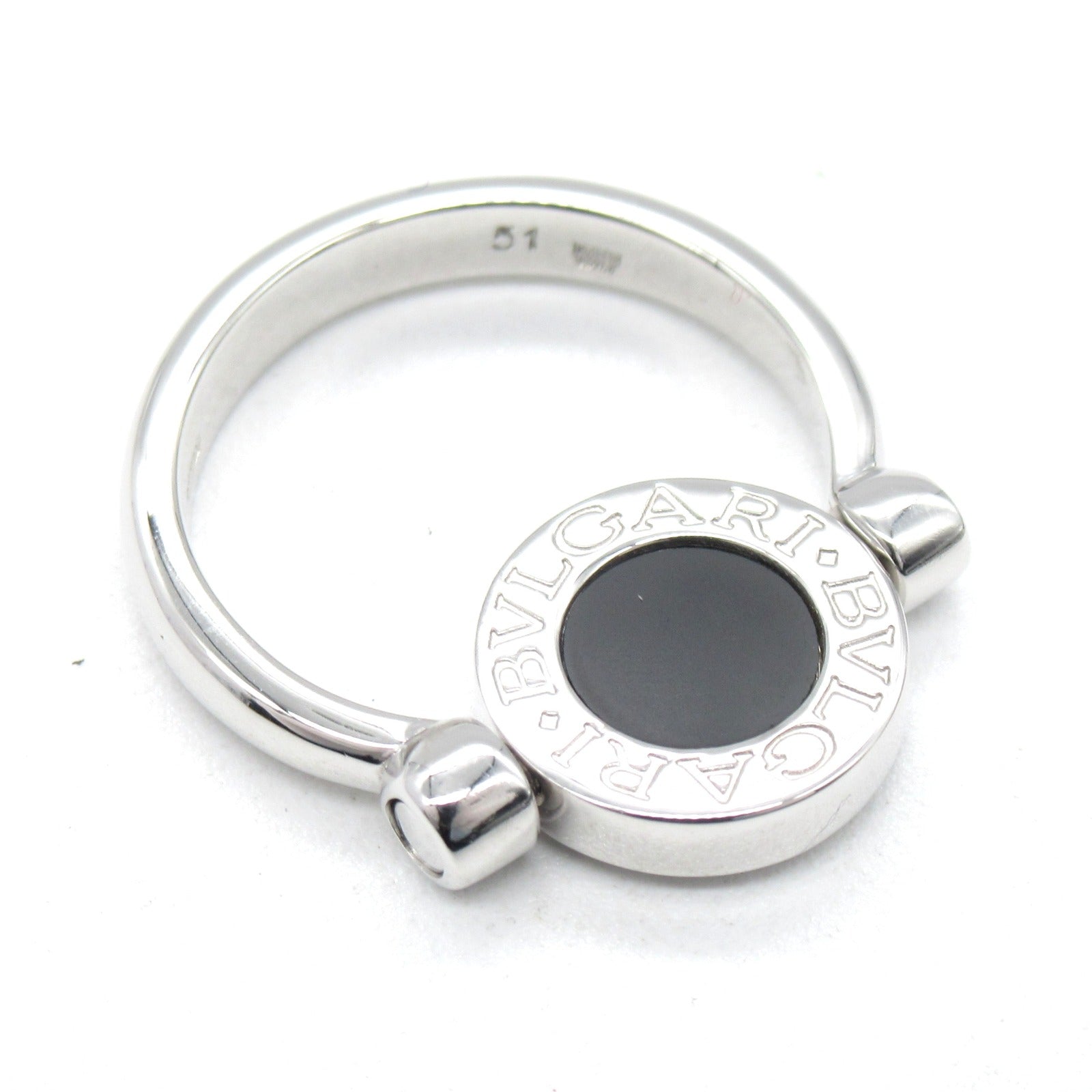 BVLGARI 18K白金Bvlgari Flip Onyx Diamond Ring縞瑪瑙/鑽石戒指US#5.75/JP#10/Bvlgari#51