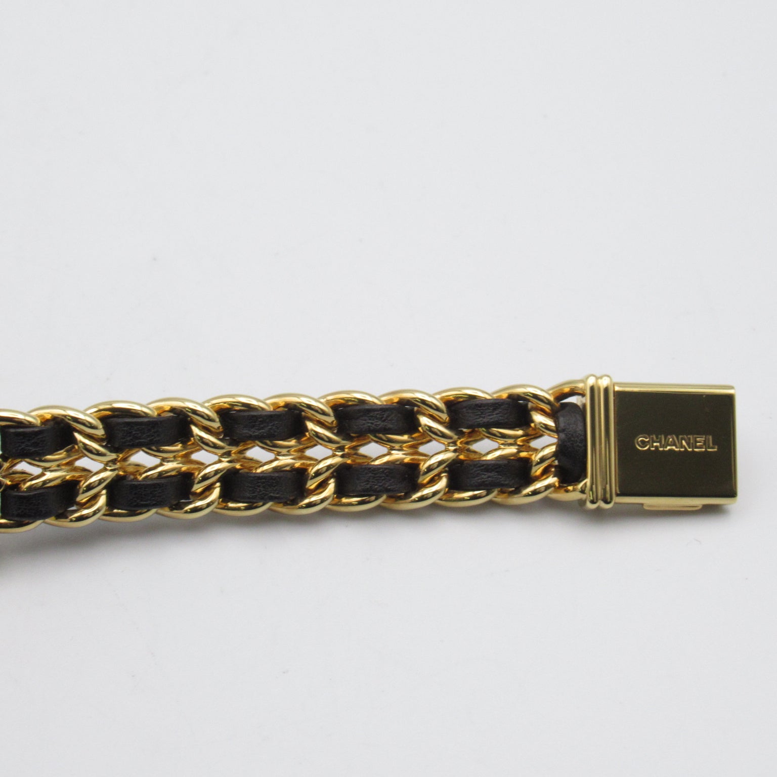 CHANEL Premiere L鍍金/皮革帶手錶石英機芯黑色