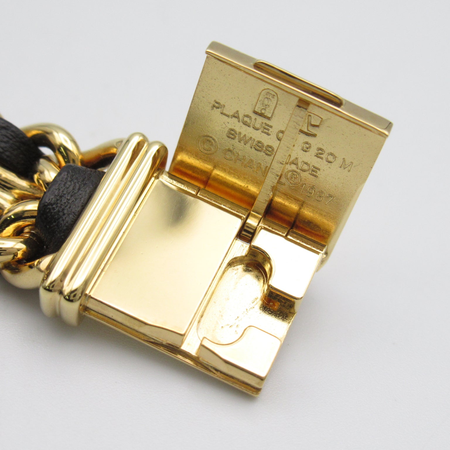 CHANEL Premiere L鍍金/皮革帶手錶石英機芯黑色