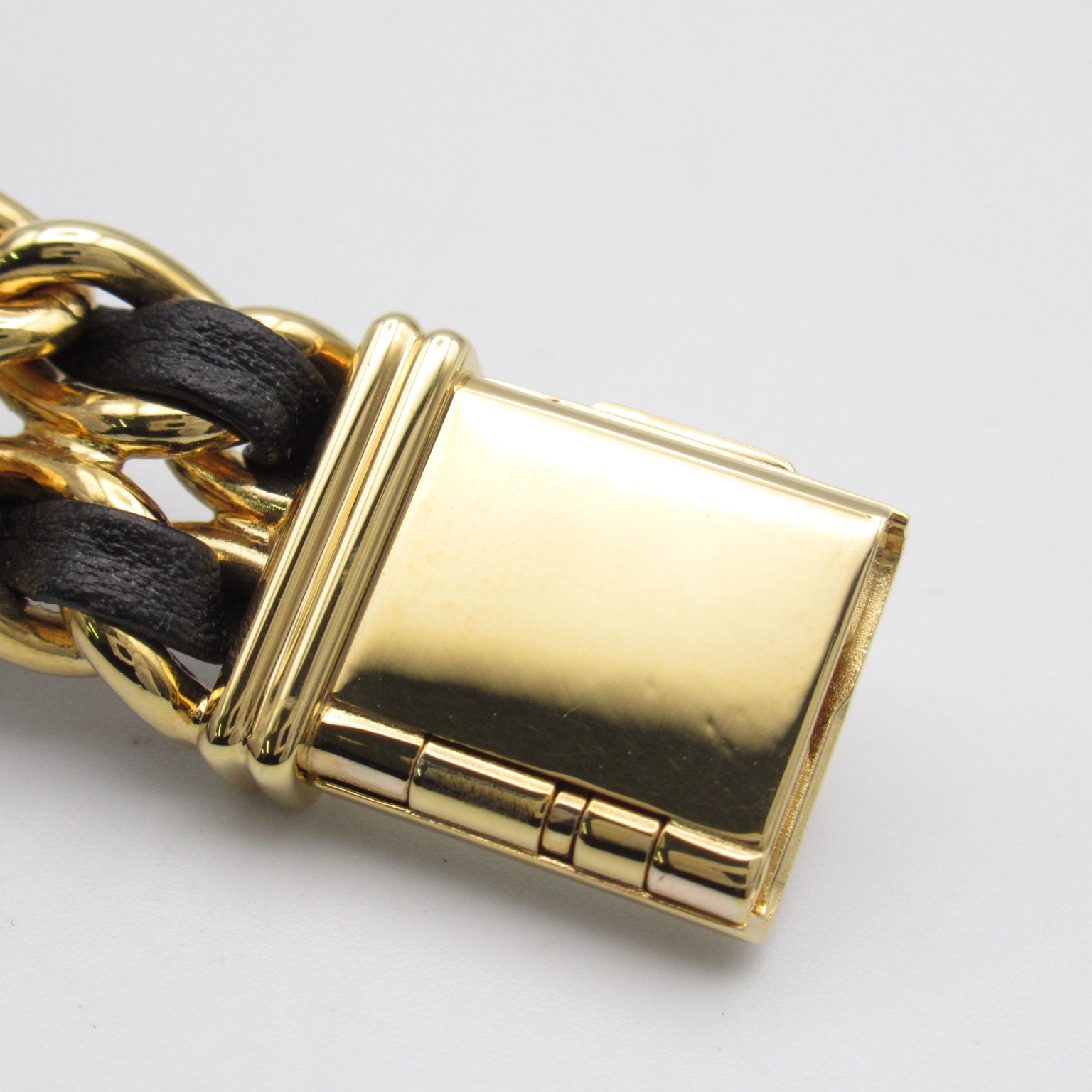 CHANEL Premiere L鍍金/皮革帶手錶石英機芯黑色