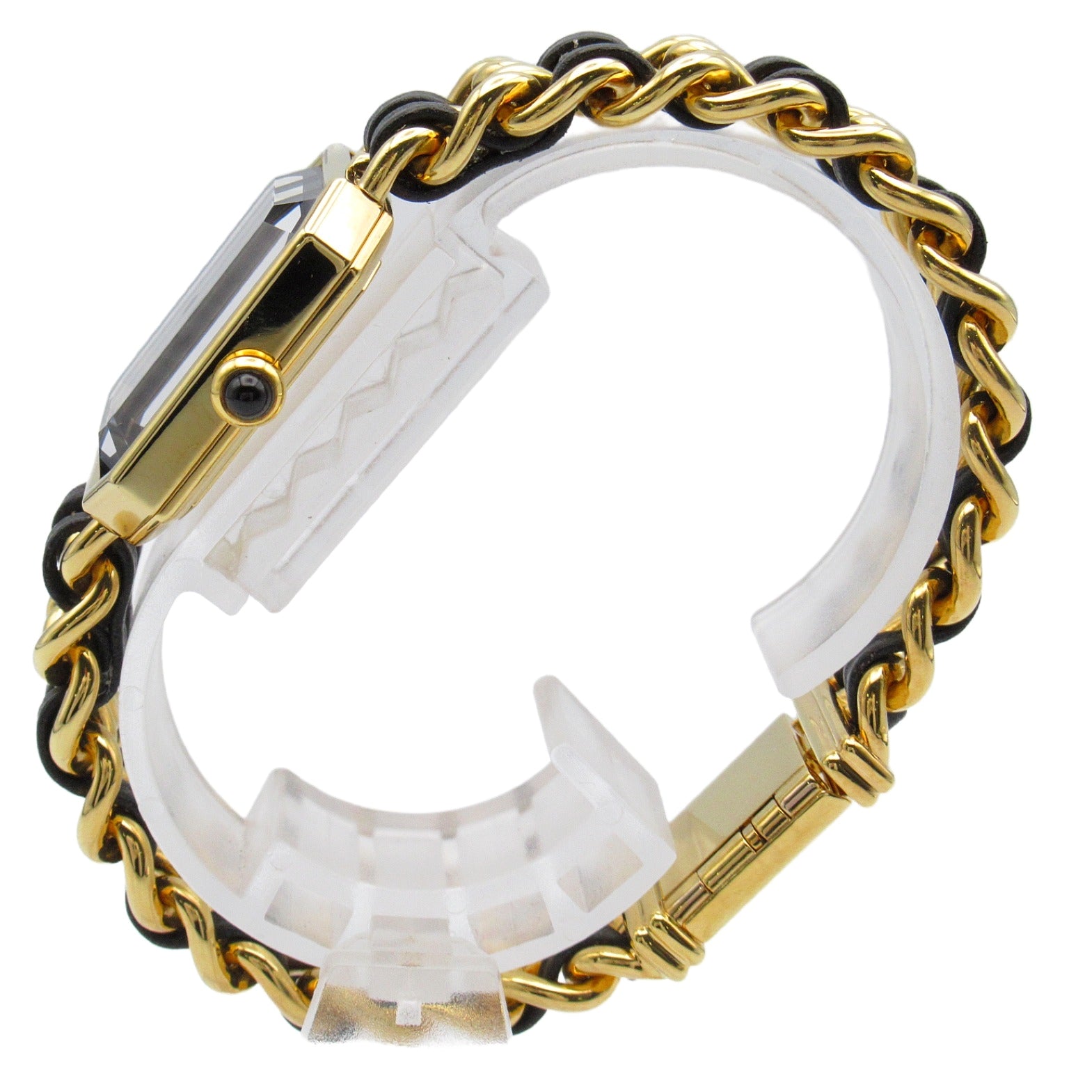 CHANEL Premiere L鍍金/皮革帶手錶石英機芯黑色