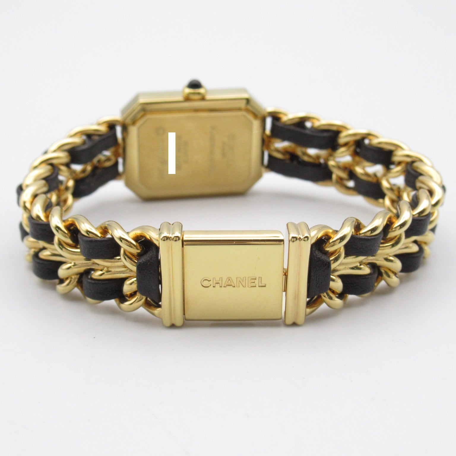 CHANEL Premiere L鍍金/皮革帶手錶石英機芯黑色