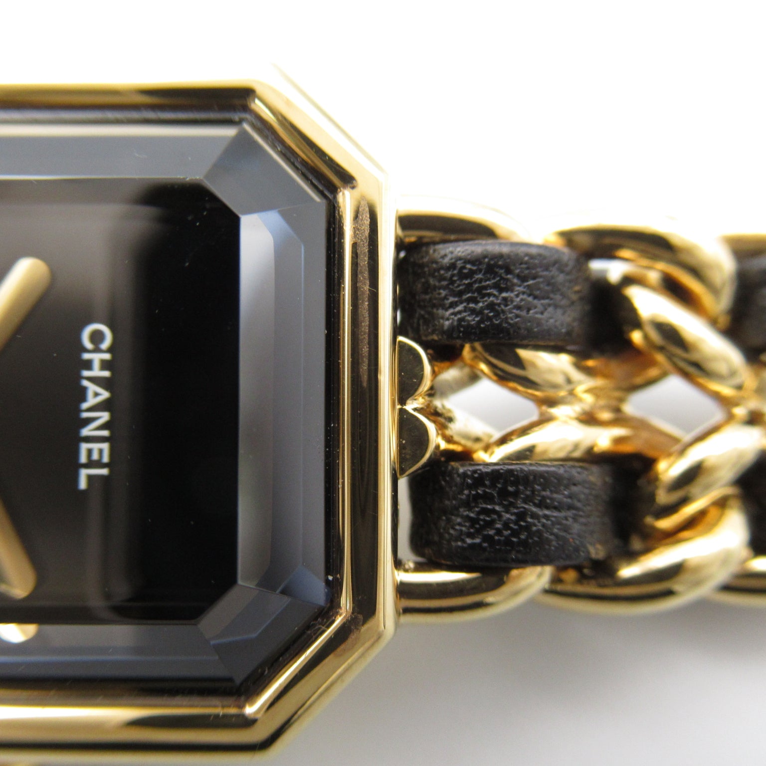 CHANEL Premiere L鍍金/皮革帶手錶石英機芯黑色