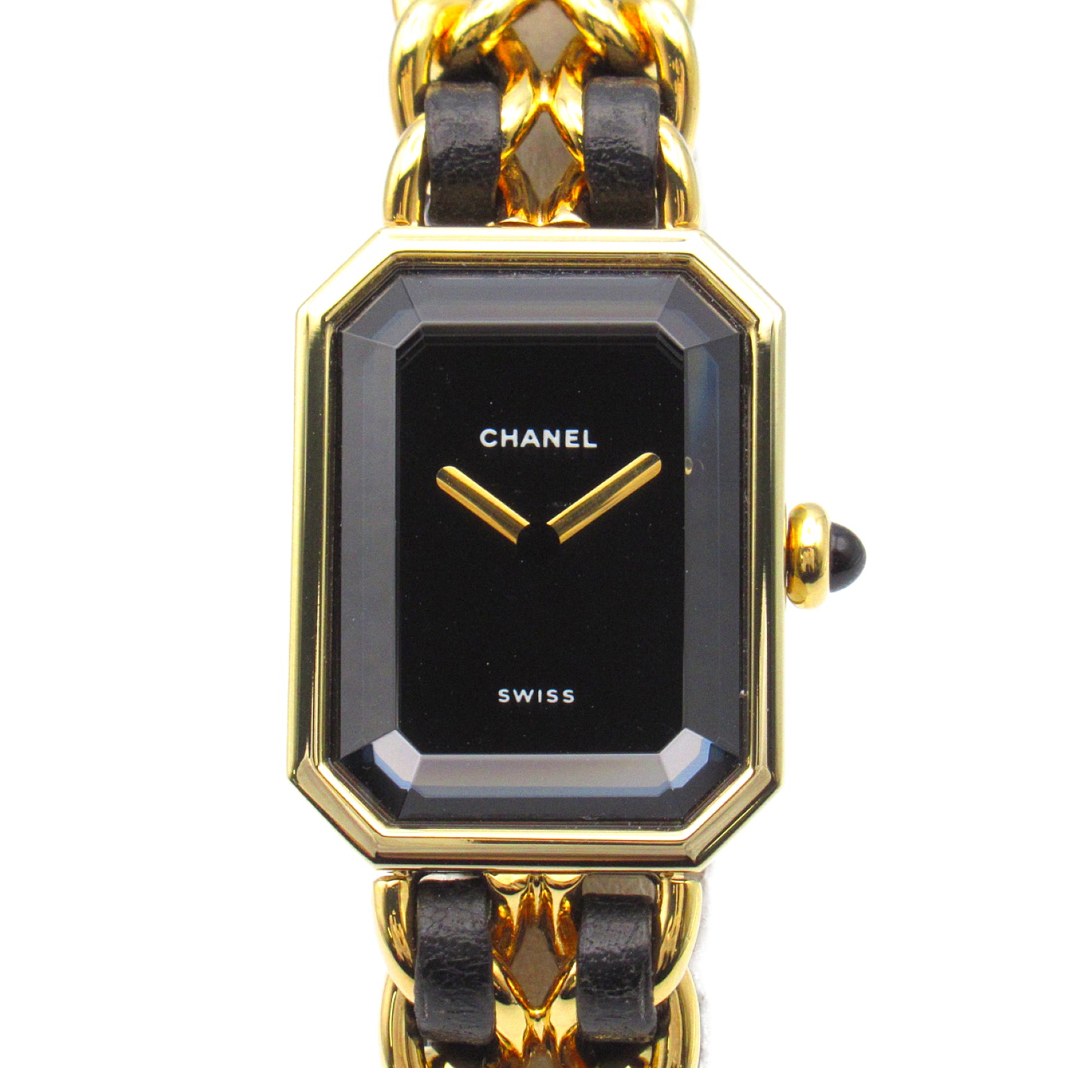 CHANEL Premiere M鍍金/皮革帶手錶石英機芯黑色