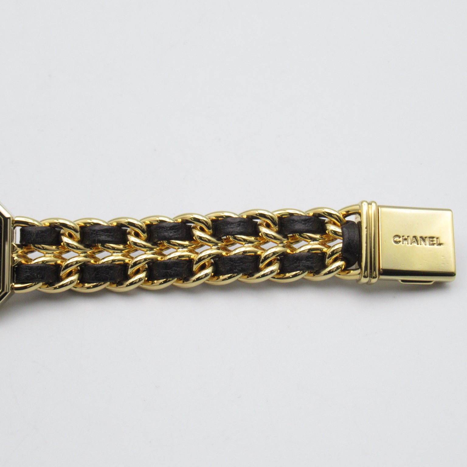 CHANEL Premiere M鍍金/皮革帶手錶石英機芯黑色