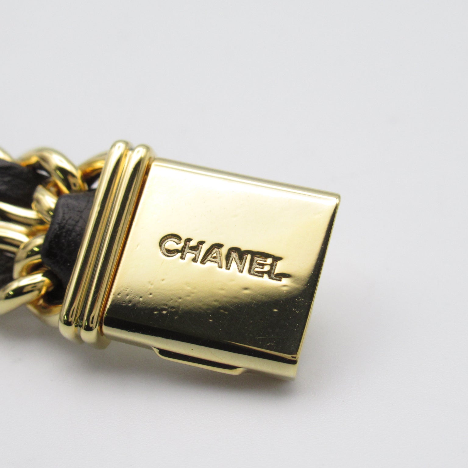 CHANEL Premiere M鍍金/皮革帶手錶石英機芯黑色