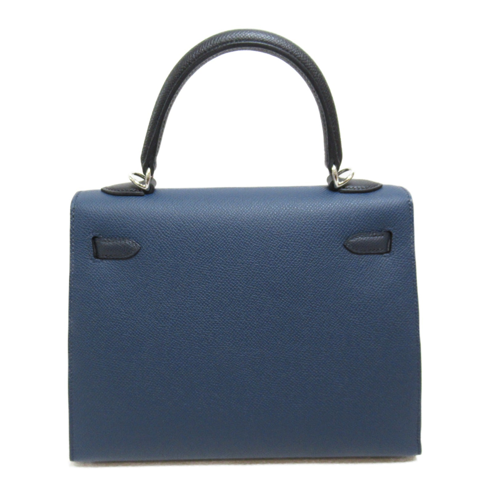 HERMES 【激減優惠】Epsom皮革Kelly 25銀扣手挽肩背兩用袋藍色/黑色