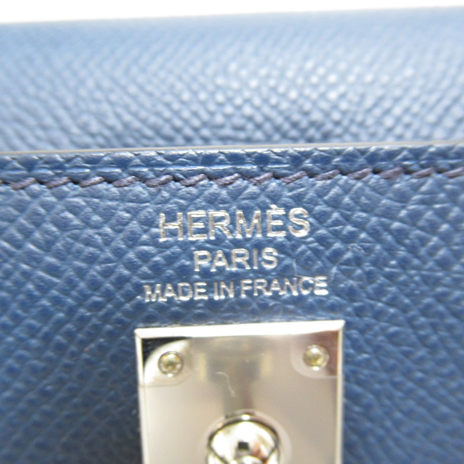 HERMES 【激減優惠】Epsom皮革Kelly 25銀扣手挽肩背兩用袋藍色/黑色