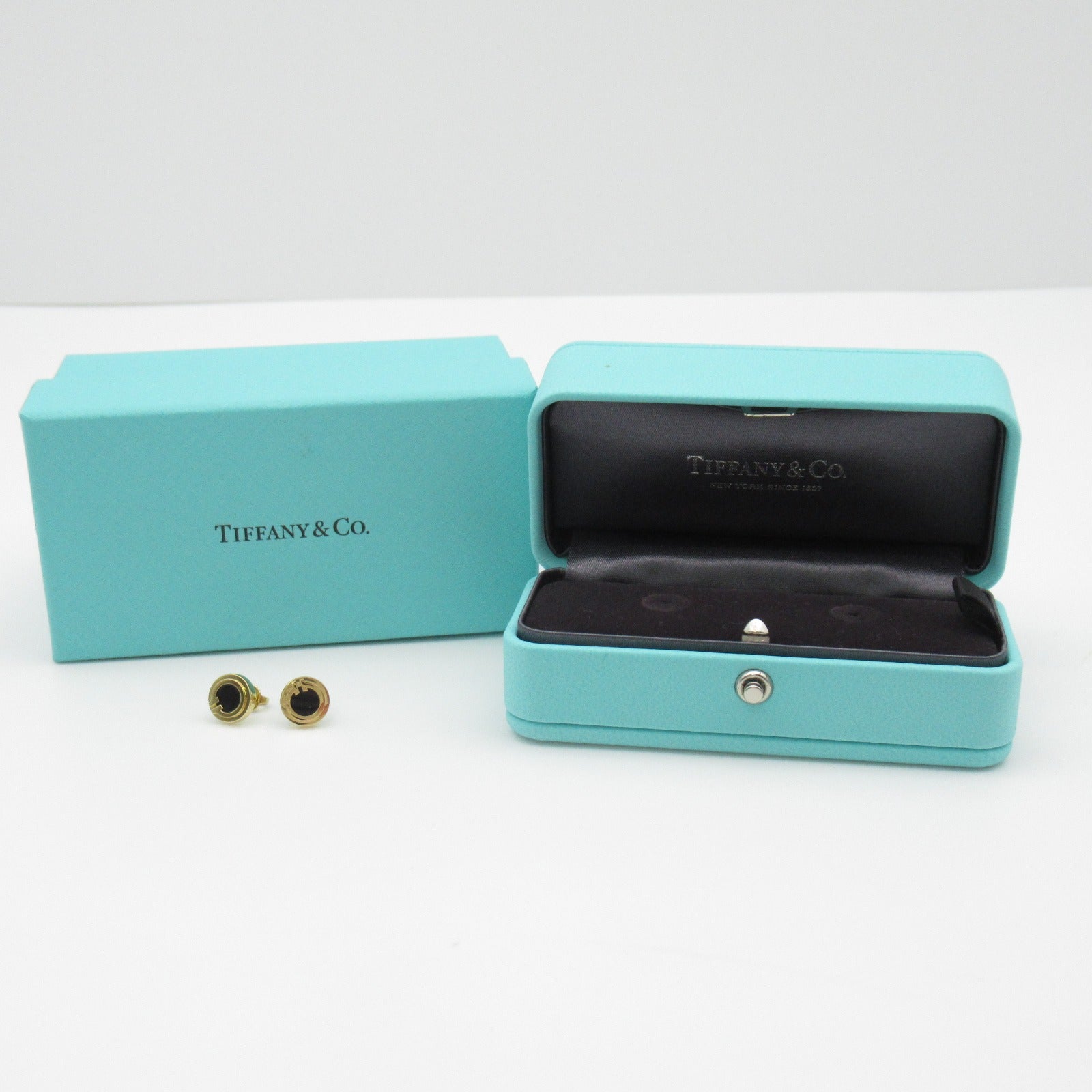 TIFFANY＆CO 【激減優惠】18K黃金Black Onyx Circle Earrings縞瑪瑙耳環