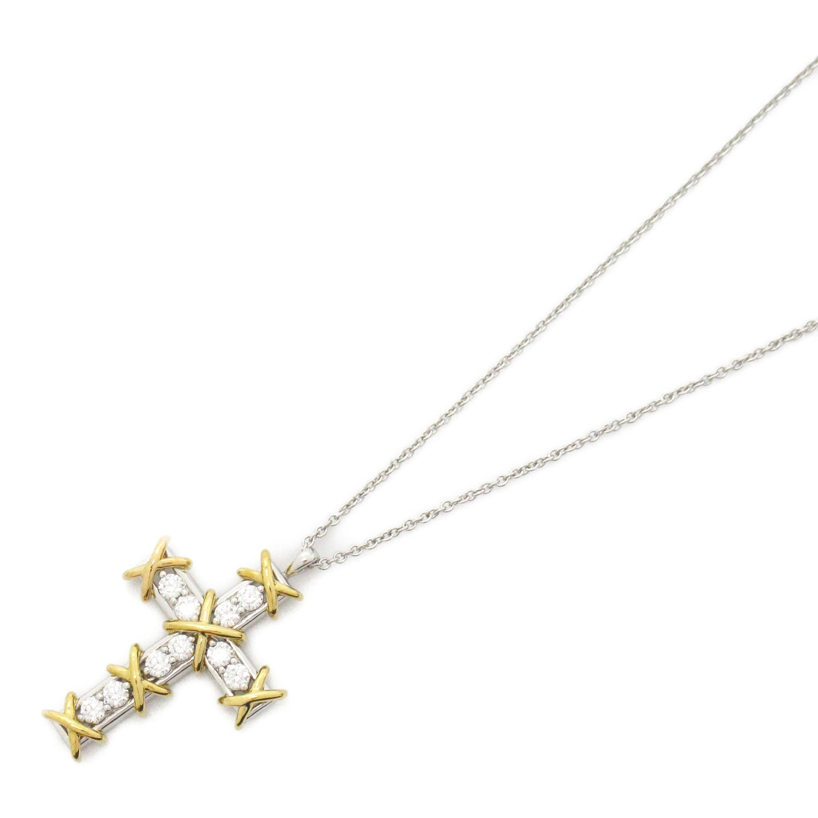 TIFFANY＆CO 【激減優惠】PT950鉑金/18K黃金Jean Shulambersee Cloth 10P Diamond Necklace鑽石項鍊