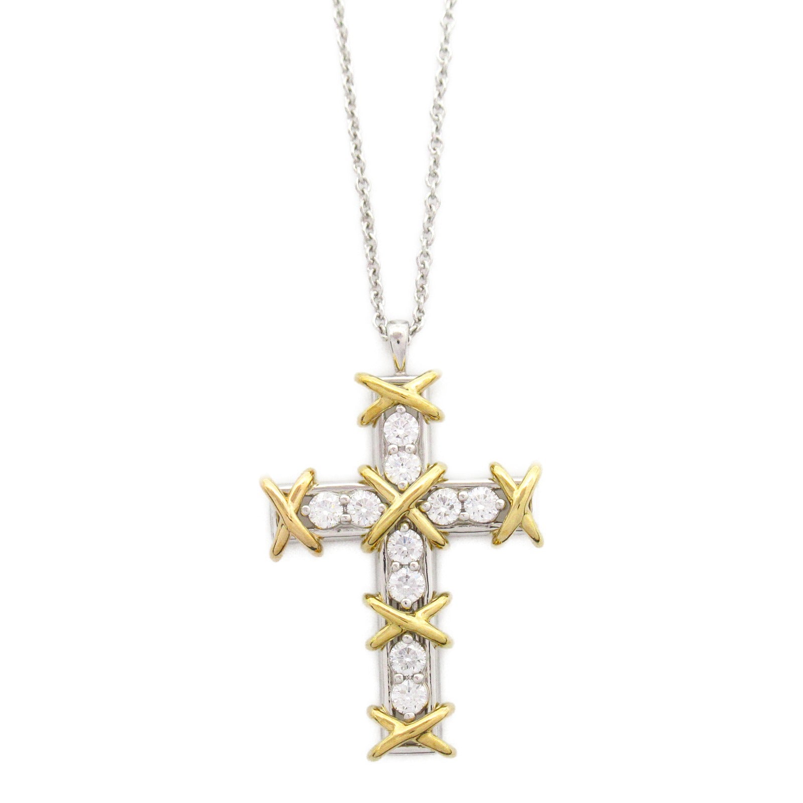 TIFFANY＆CO 【激減優惠】PT950鉑金/18K黃金Jean Shulambersee Cloth 10P Diamond Necklace鑽石項鍊