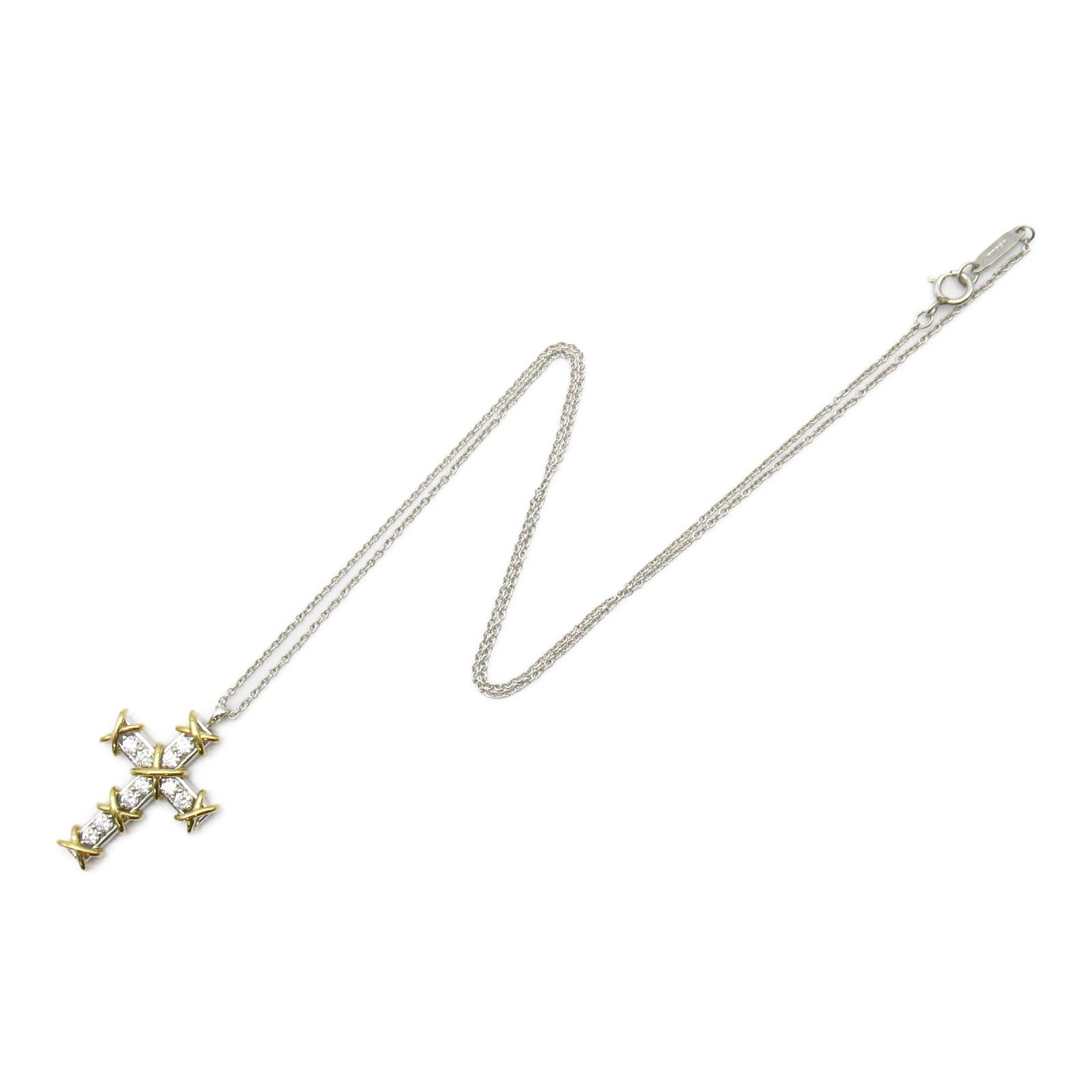 TIFFANY＆CO 【激減優惠】PT950鉑金/18K黃金Jean Shulambersee Cloth 10P Diamond Necklace鑽石項鍊