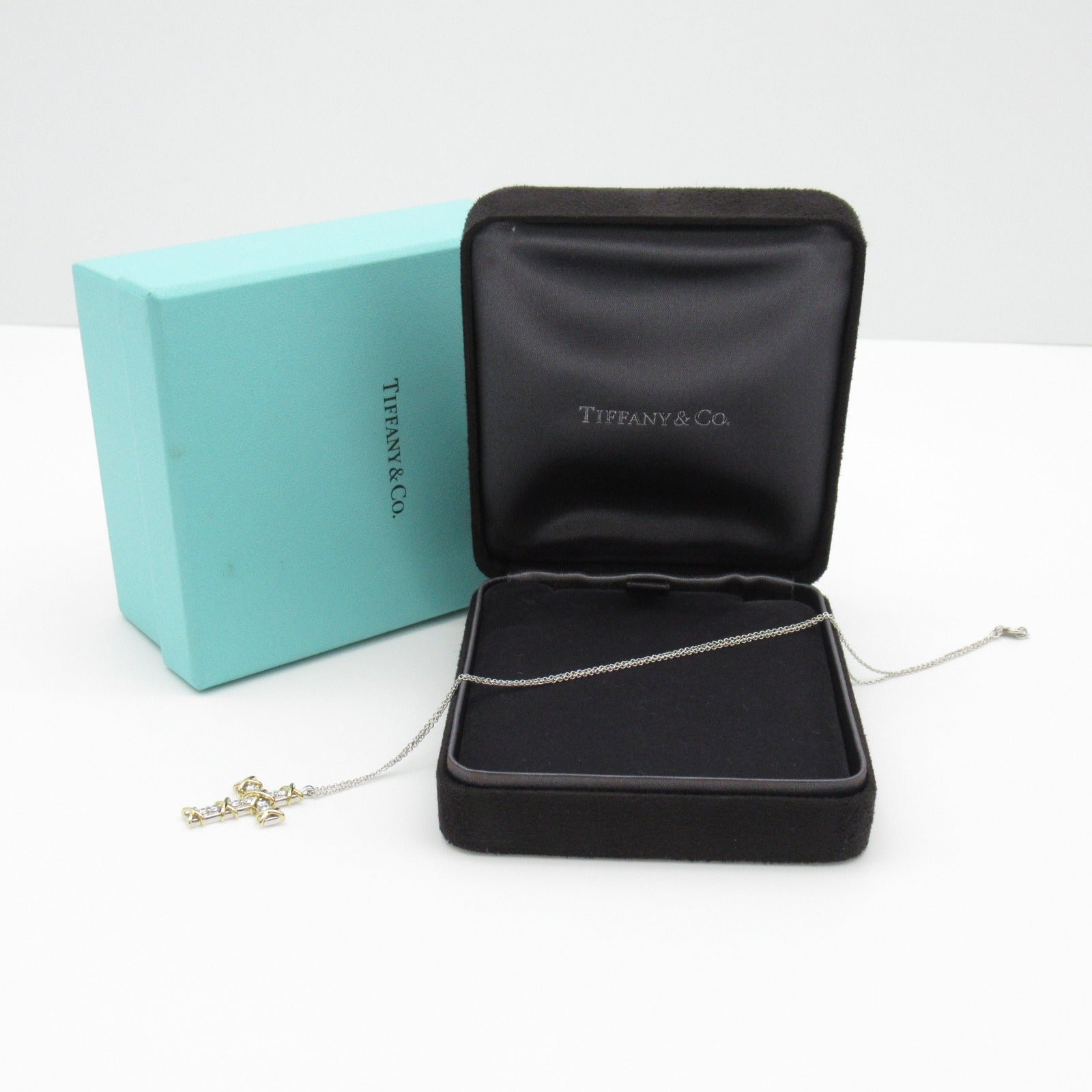 TIFFANY＆CO 【激減優惠】PT950鉑金/18K黃金Jean Shulambersee Cloth 10P Diamond Necklace鑽石項鍊