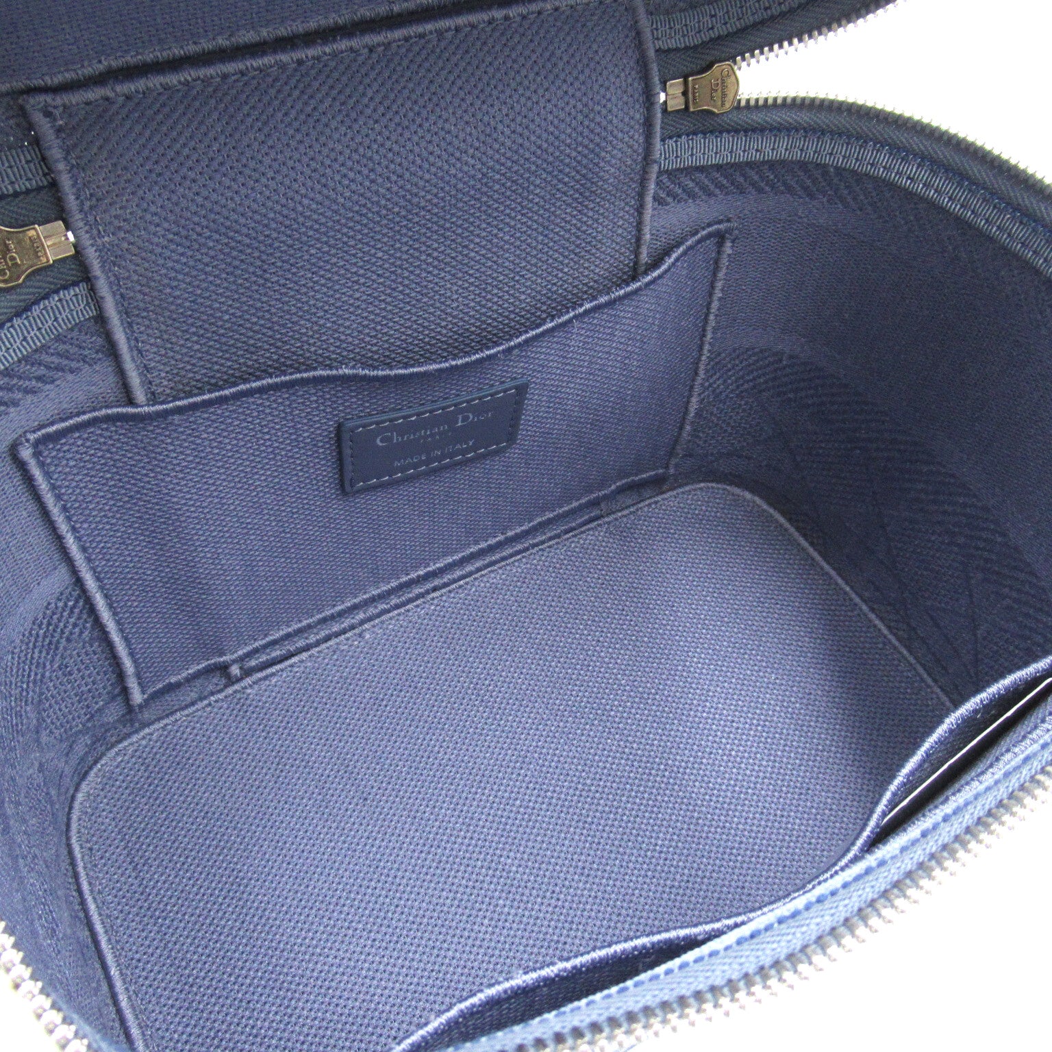 Dior (PRICE DOWN) CD SHW Vanity Case Cosmetic Bag Handbag Canvas Blue