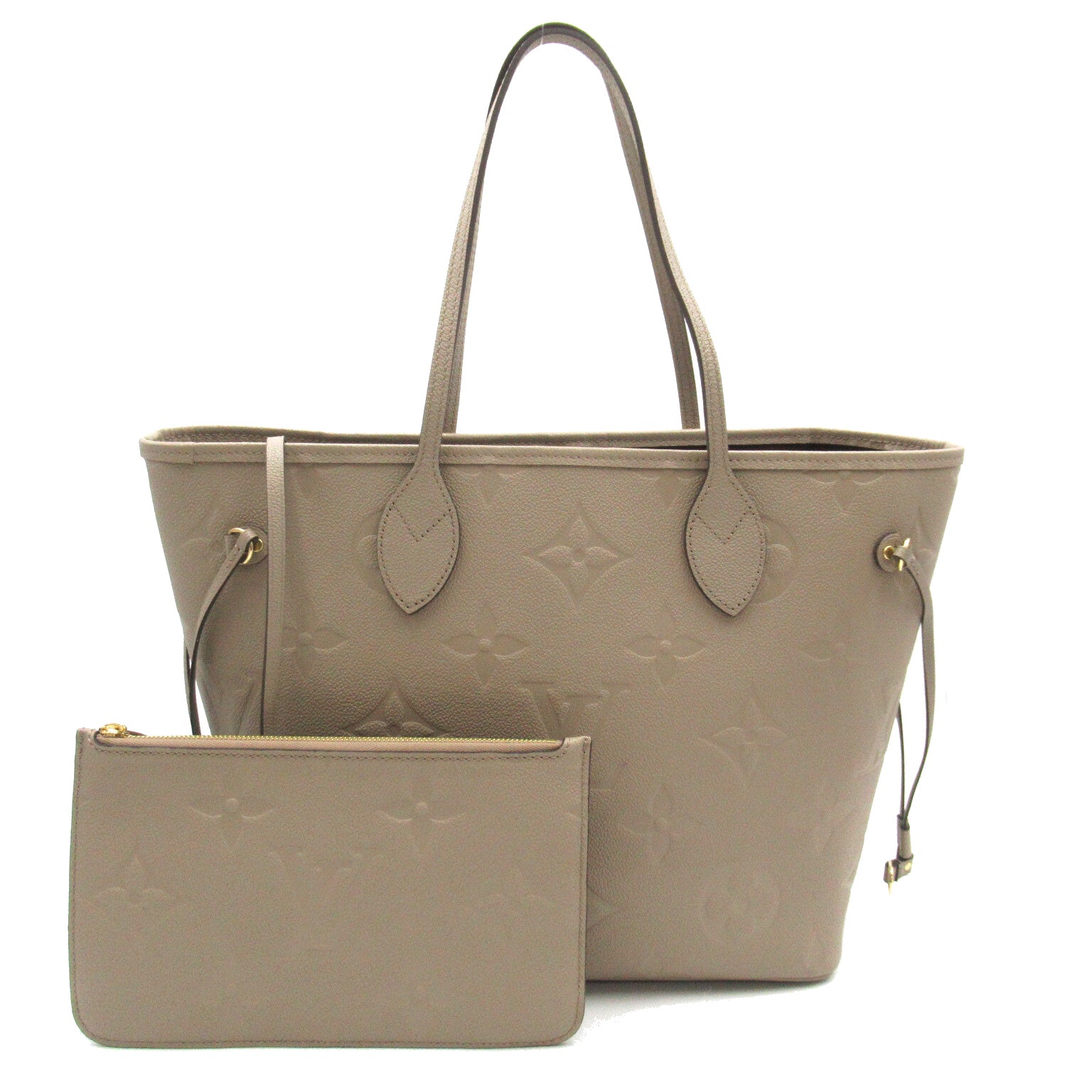 LOUIS VUITTON Monogram Empreinte Neverfull MM金扣手挽袋米色