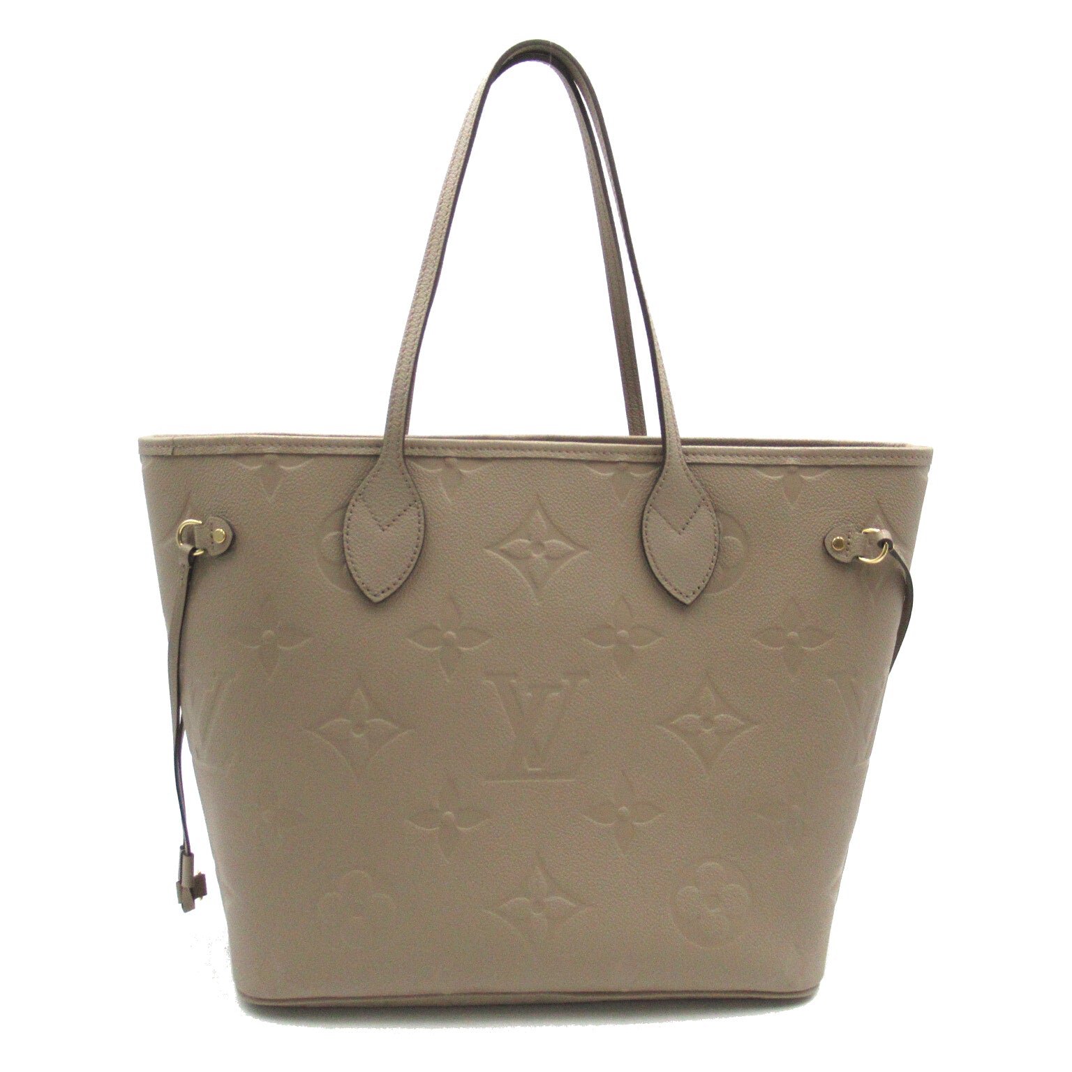 LOUIS VUITTON Monogram Empreinte Neverfull MM金扣手挽袋米色