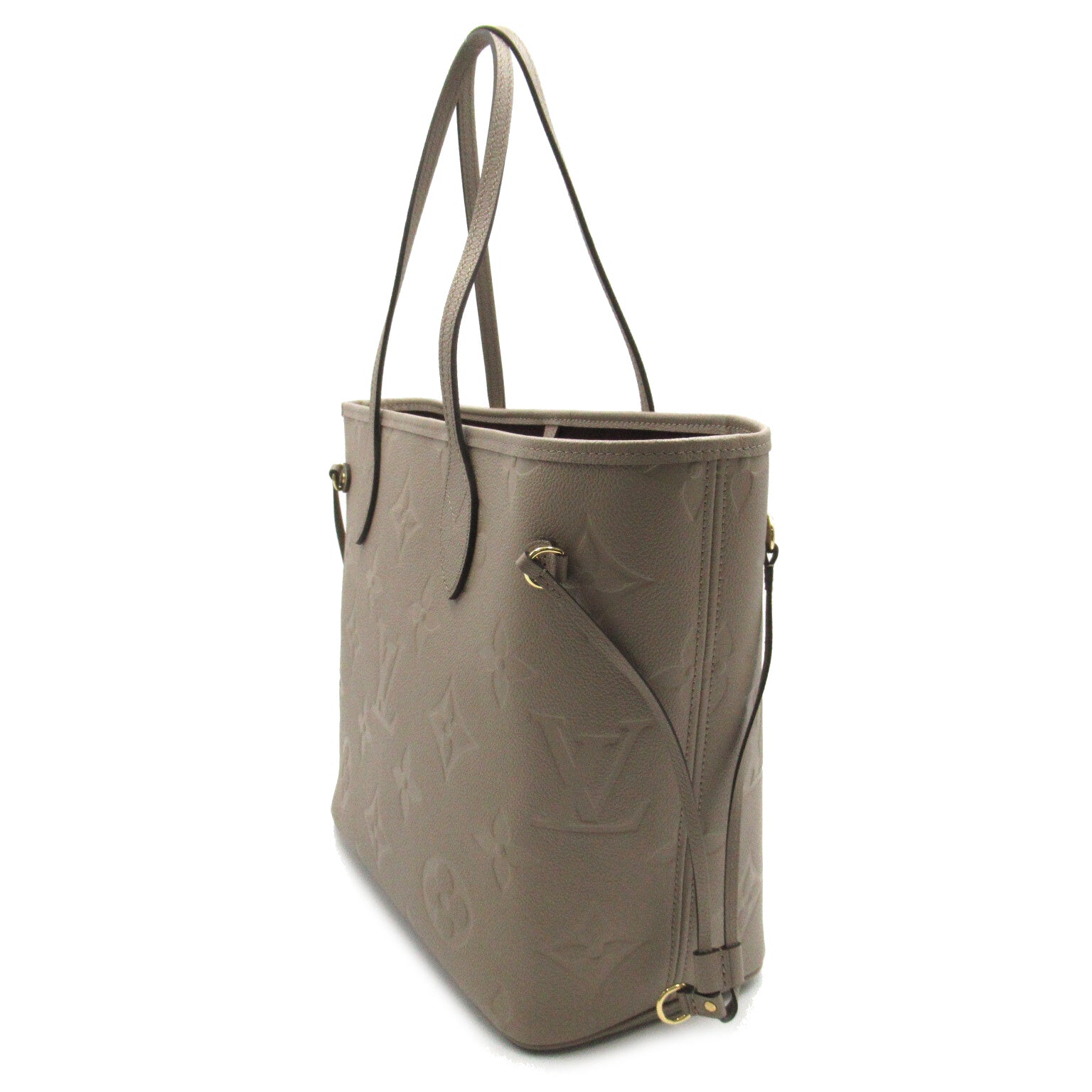 LOUIS VUITTON Monogram Empreinte Neverfull MM金扣手挽袋米色
