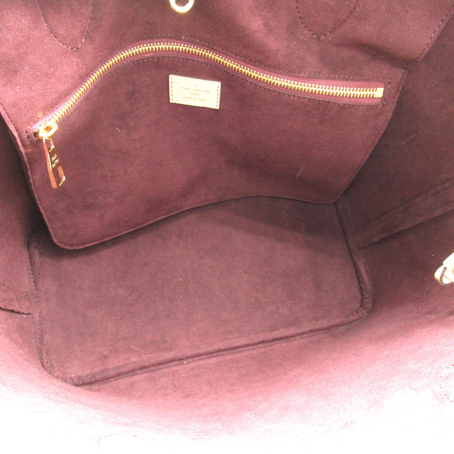 LOUIS VUITTON Monogram Empreinte Neverfull MM金扣手挽袋米色