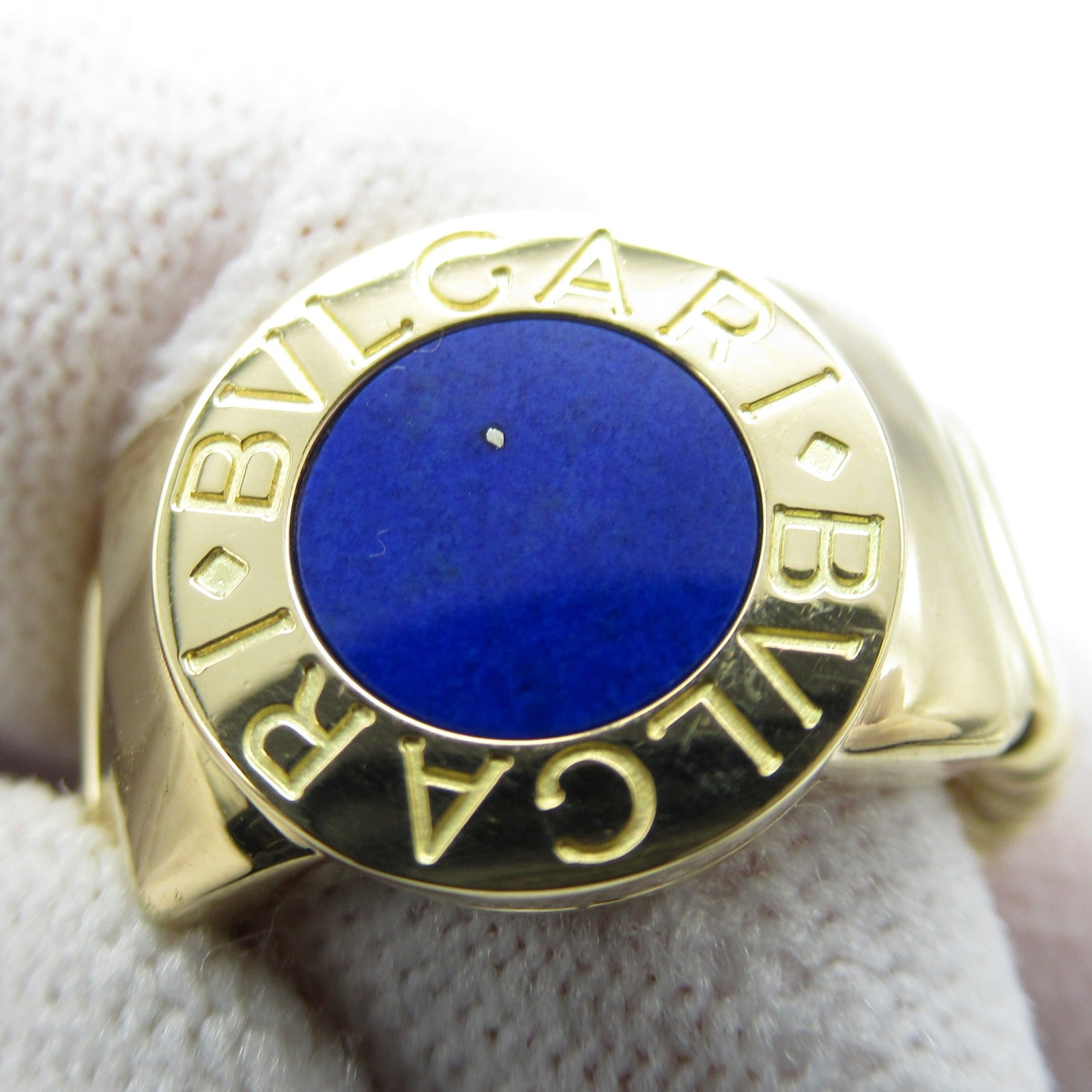 BVLGARI 18K黃金Tubogas Lapis Lazuli Ring青金石戒指US#4.75