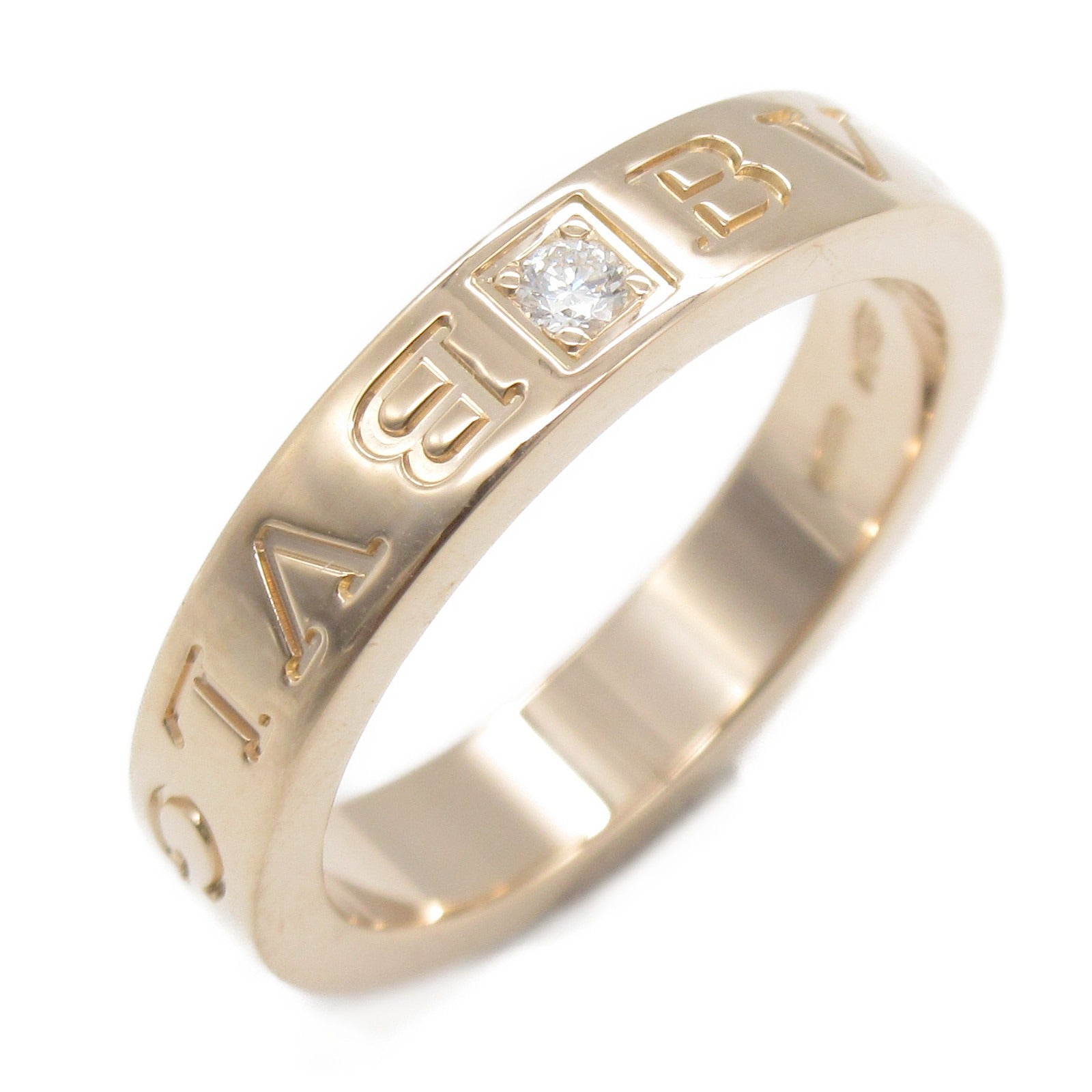 BVLGARI 18K玫瑰金Double Logo 1P Diamond鑽石戒指Bvlgari#53/JP#13/US#6.5