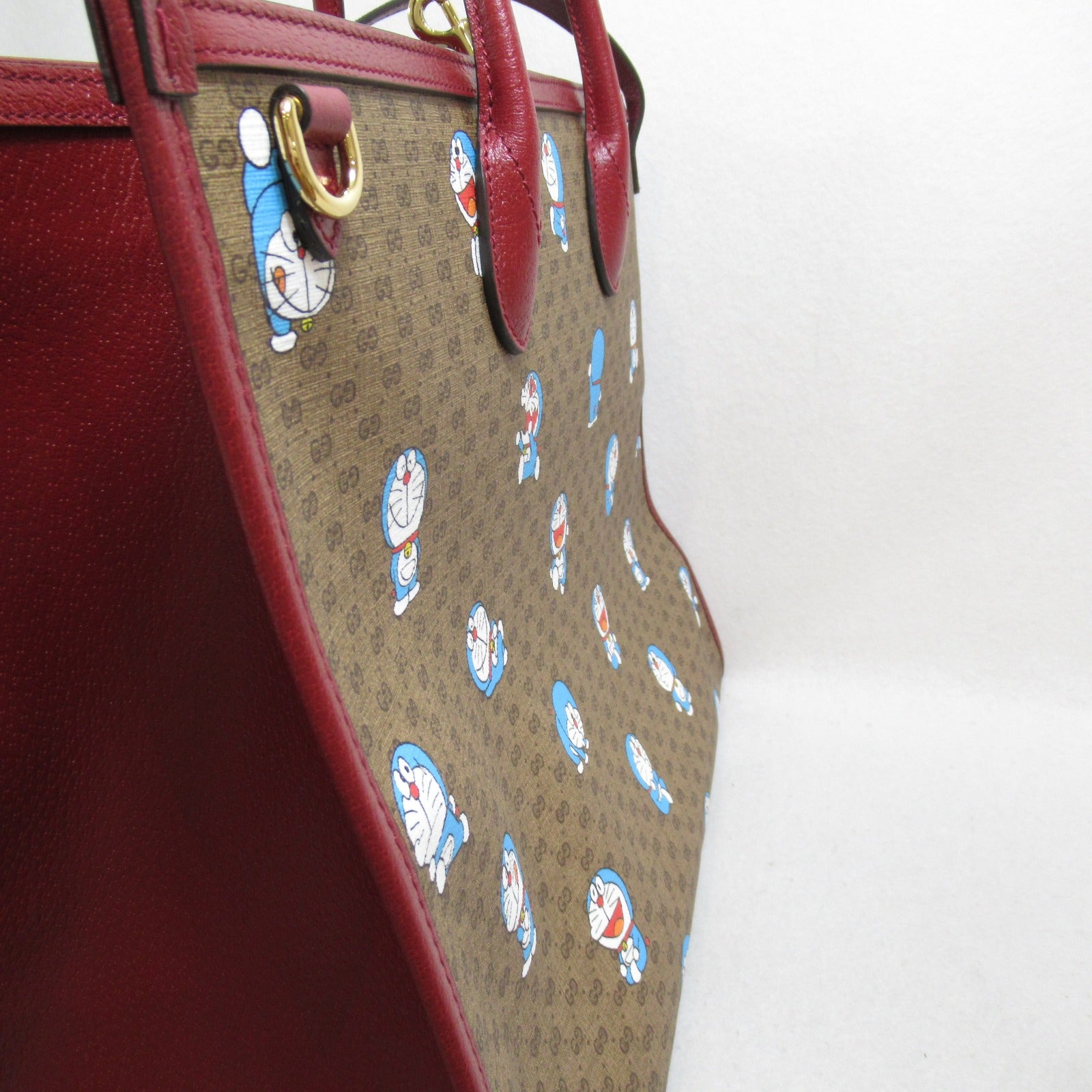 GUCCI 塗層帆布Doraemon 2 Way Tote金扣手挽肩背兩用袋啡色/紅色