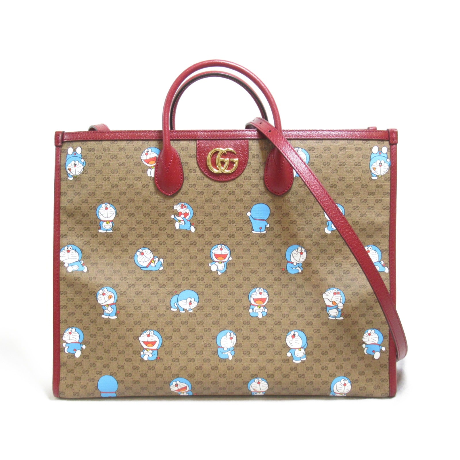 GUCCI 塗層帆布Doraemon 2 Way Tote金扣手挽肩背兩用袋啡色/紅色