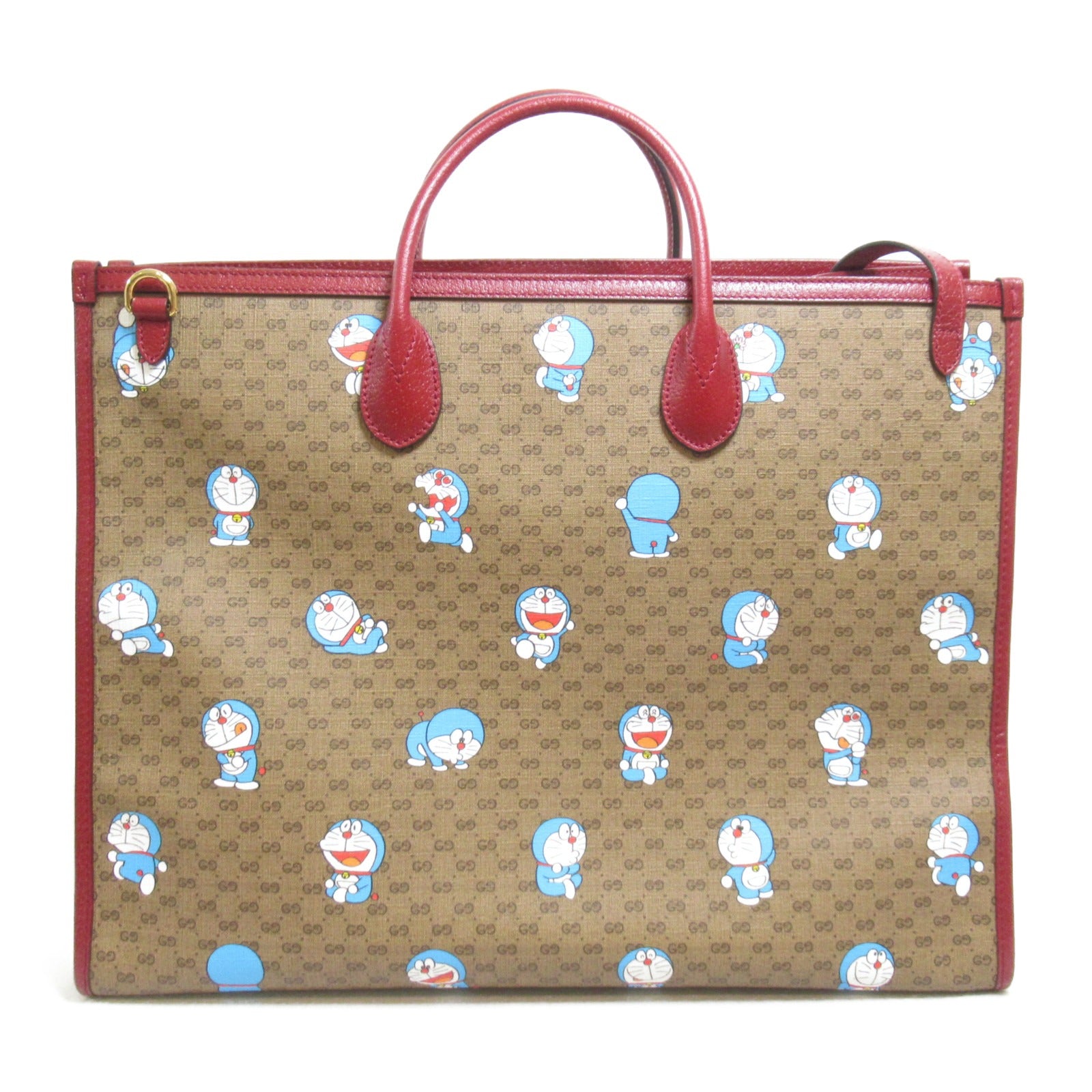 GUCCI 塗層帆布Doraemon 2 Way Tote金扣手挽肩背兩用袋啡色/紅色