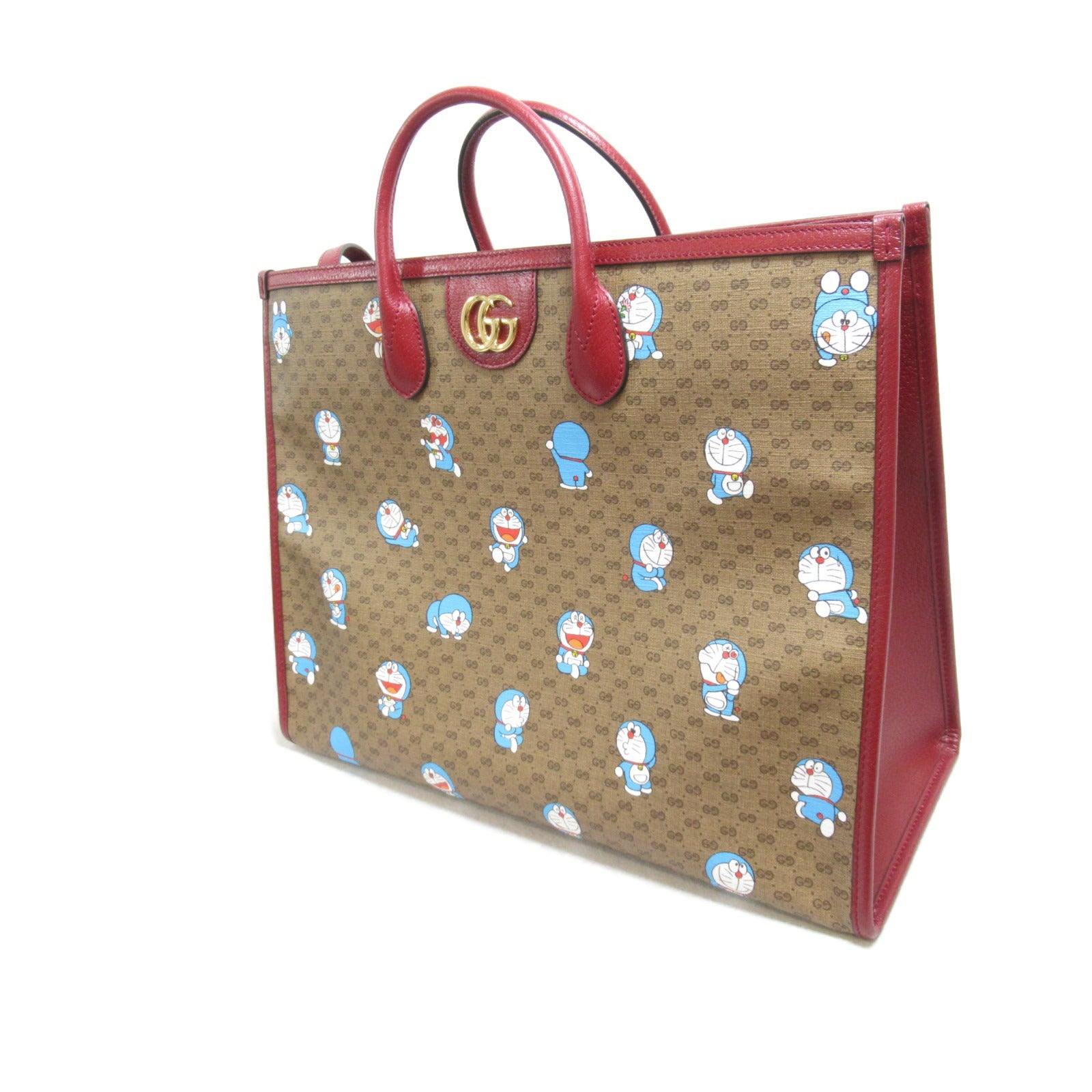 GUCCI 塗層帆布Doraemon 2 Way Tote金扣手挽肩背兩用袋啡色/紅色