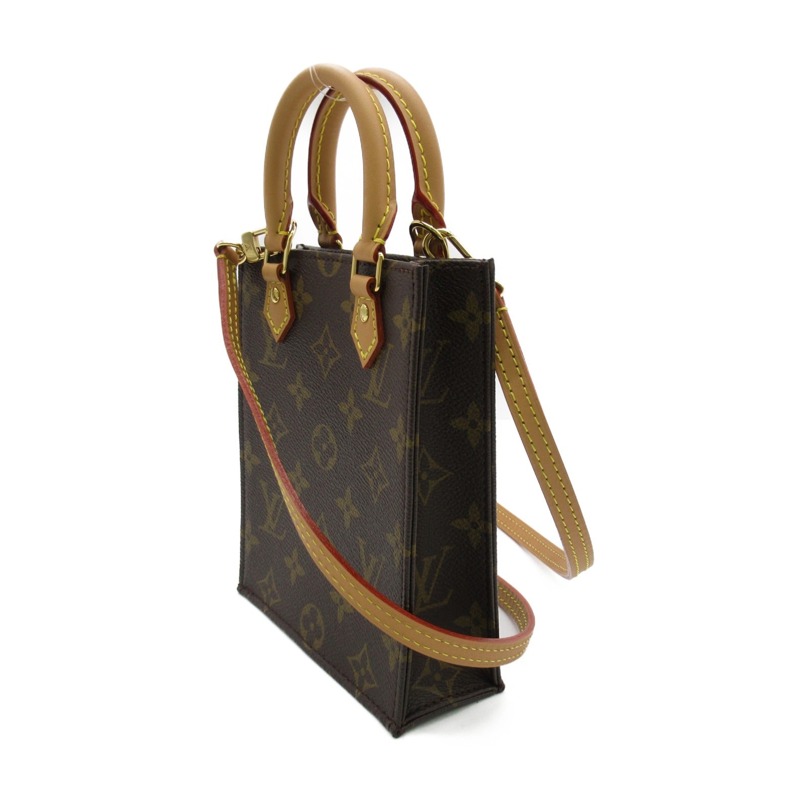 LOUIS VUITTON 【激減優惠】Monogram Petit Sac Plat金扣手挽肩背兩用袋啡色