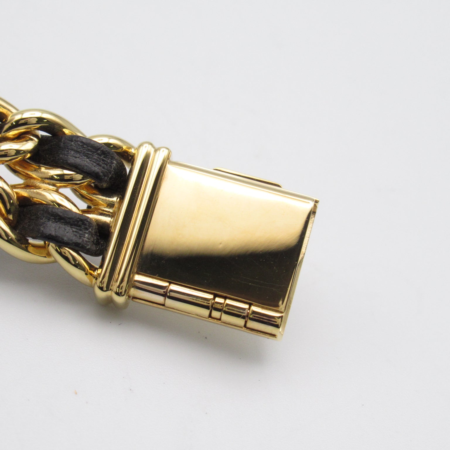 CHANEL Premiere L鍍金/皮革帶手錶石英機芯黑色