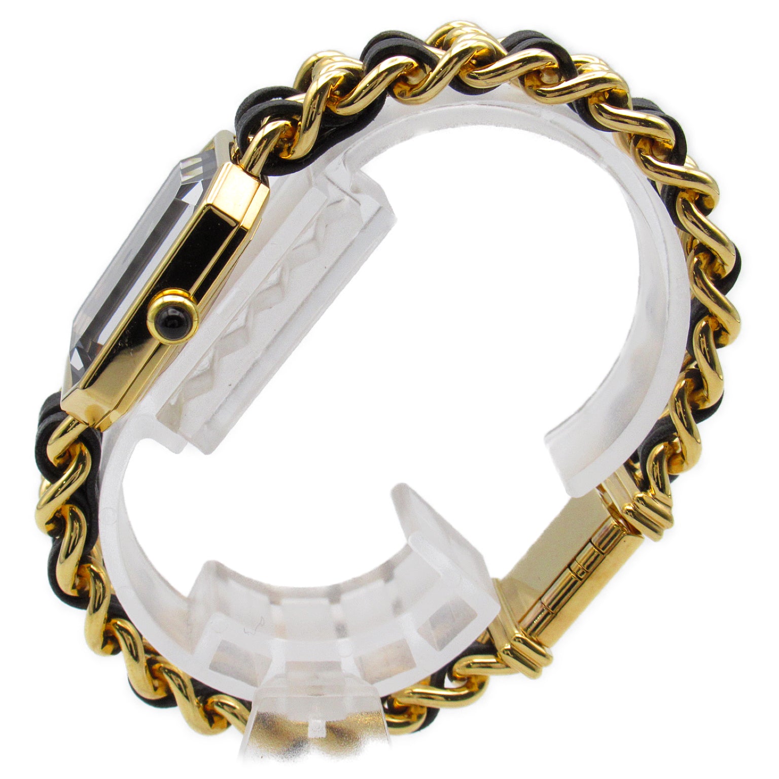 CHANEL Premiere L鍍金/皮革帶手錶石英機芯黑色