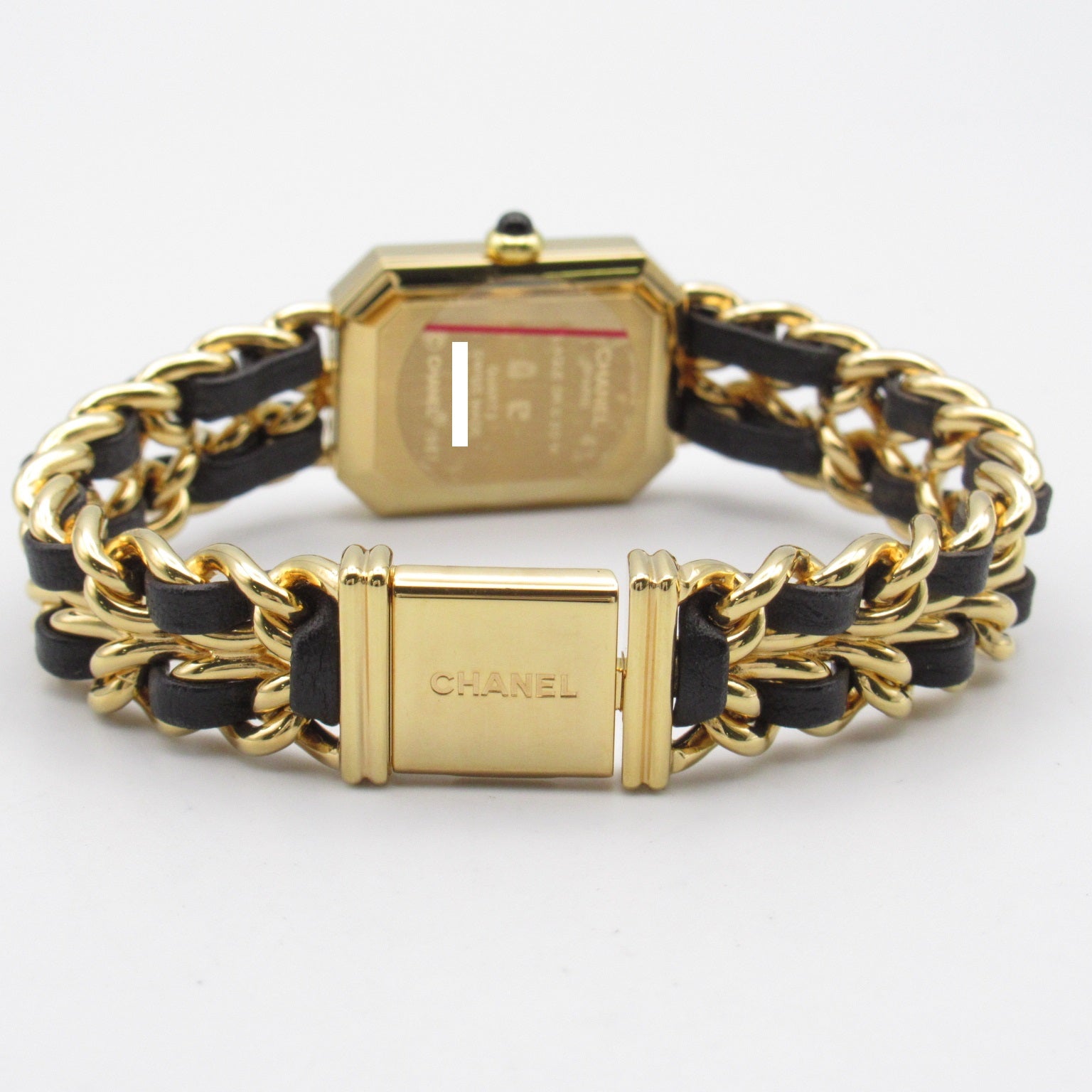 CHANEL Premiere L鍍金/皮革帶手錶石英機芯黑色