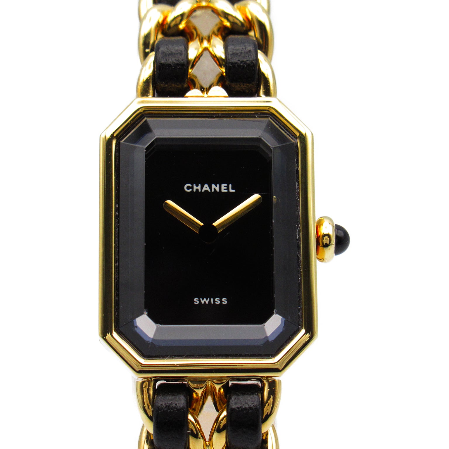 CHANEL Premiere L鍍金/皮革手錶石英機芯黑色#16cm