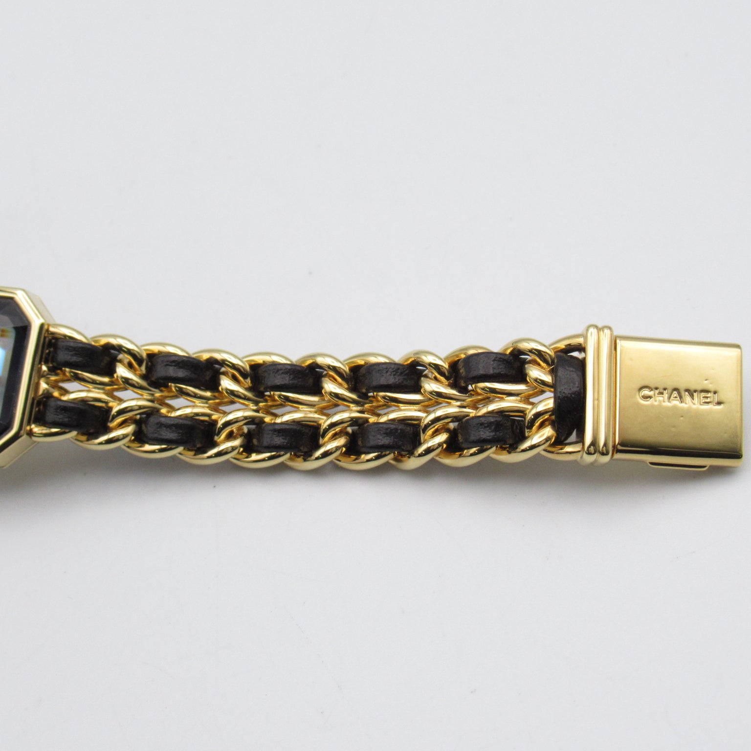 CHANEL Premiere L鍍金/皮革手錶石英機芯黑色#16cm