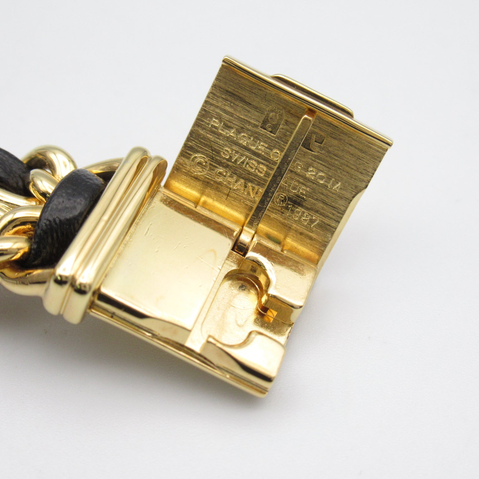 CHANEL Premiere L鍍金/皮革手錶石英機芯黑色#16cm