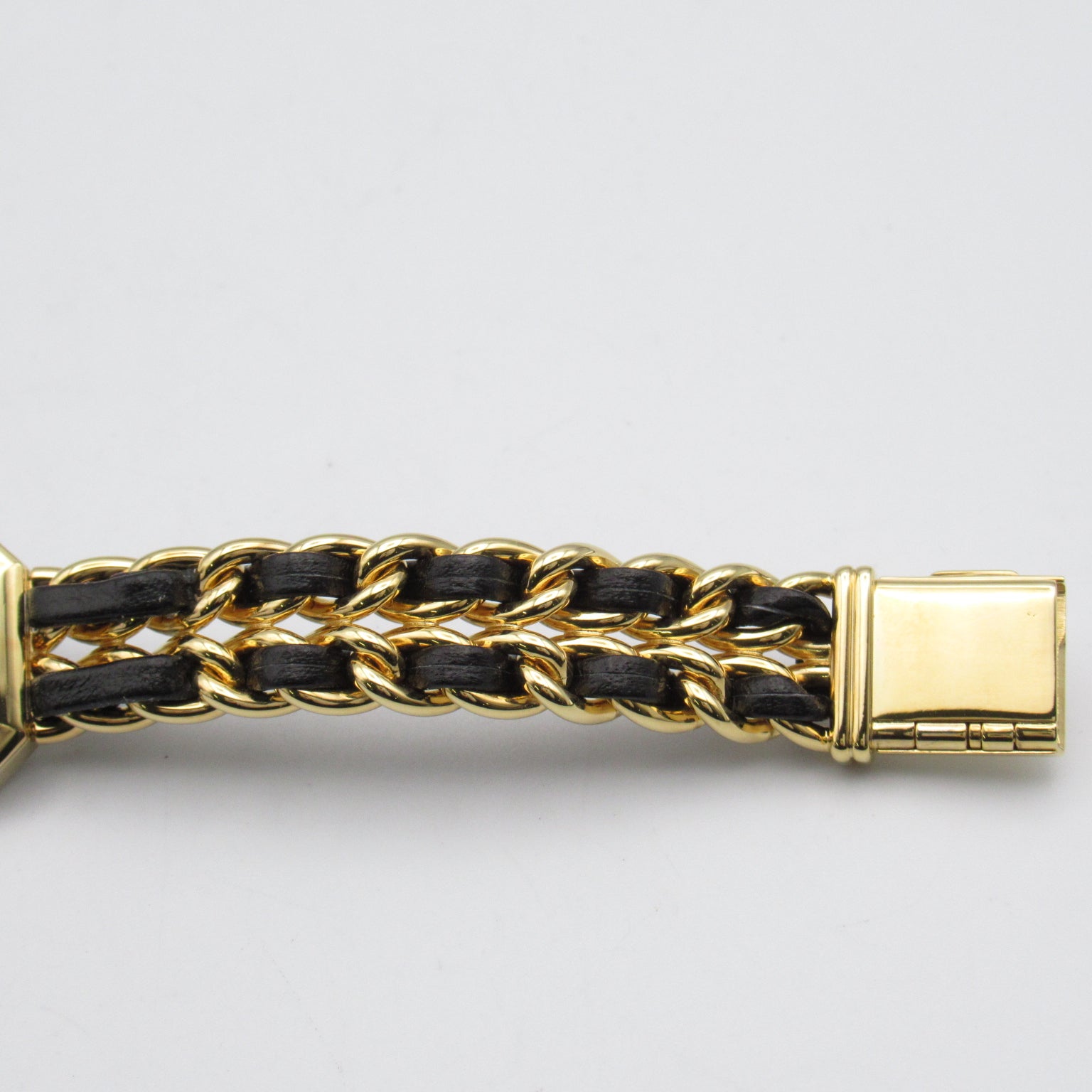 CHANEL Premiere L鍍金/皮革手錶石英機芯黑色#16cm