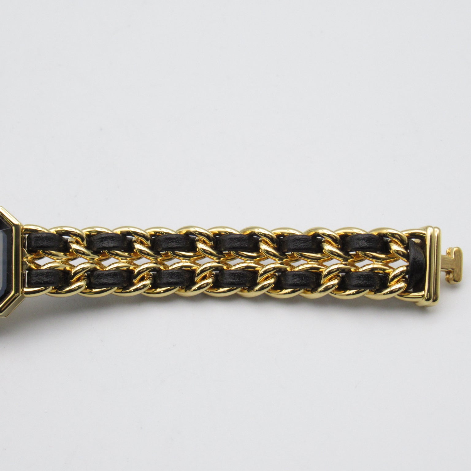 CHANEL Premiere L鍍金/皮革手錶石英機芯黑色#16cm