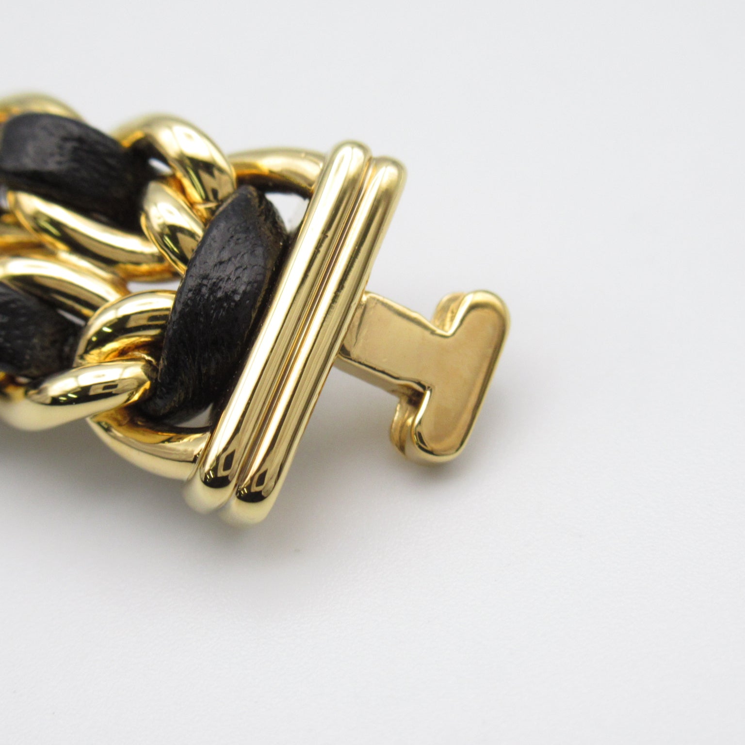 CHANEL Premiere L鍍金/皮革手錶石英機芯黑色#16cm